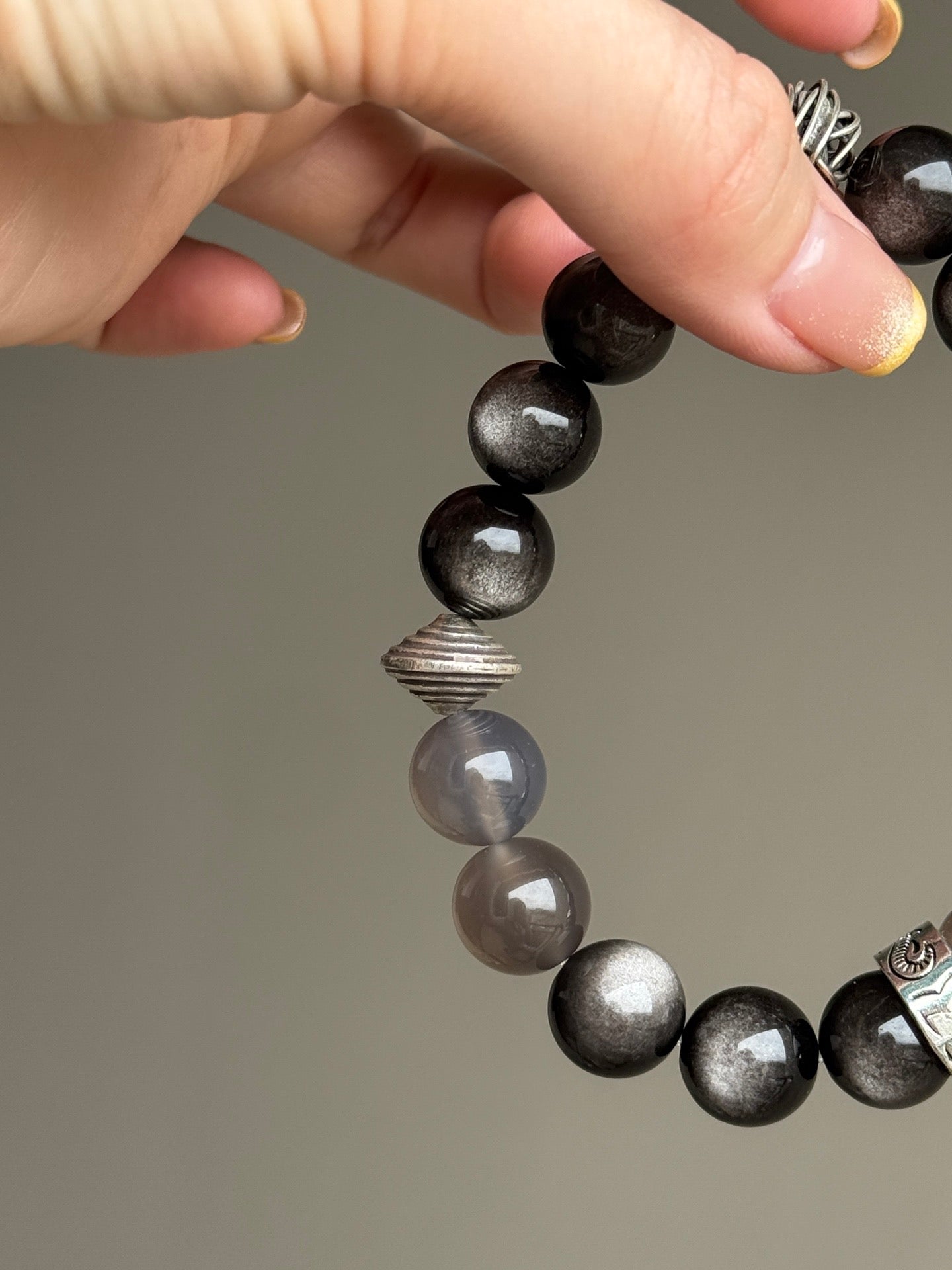 Silver Sheen Obsidian & Smoky Quartz Bracelet