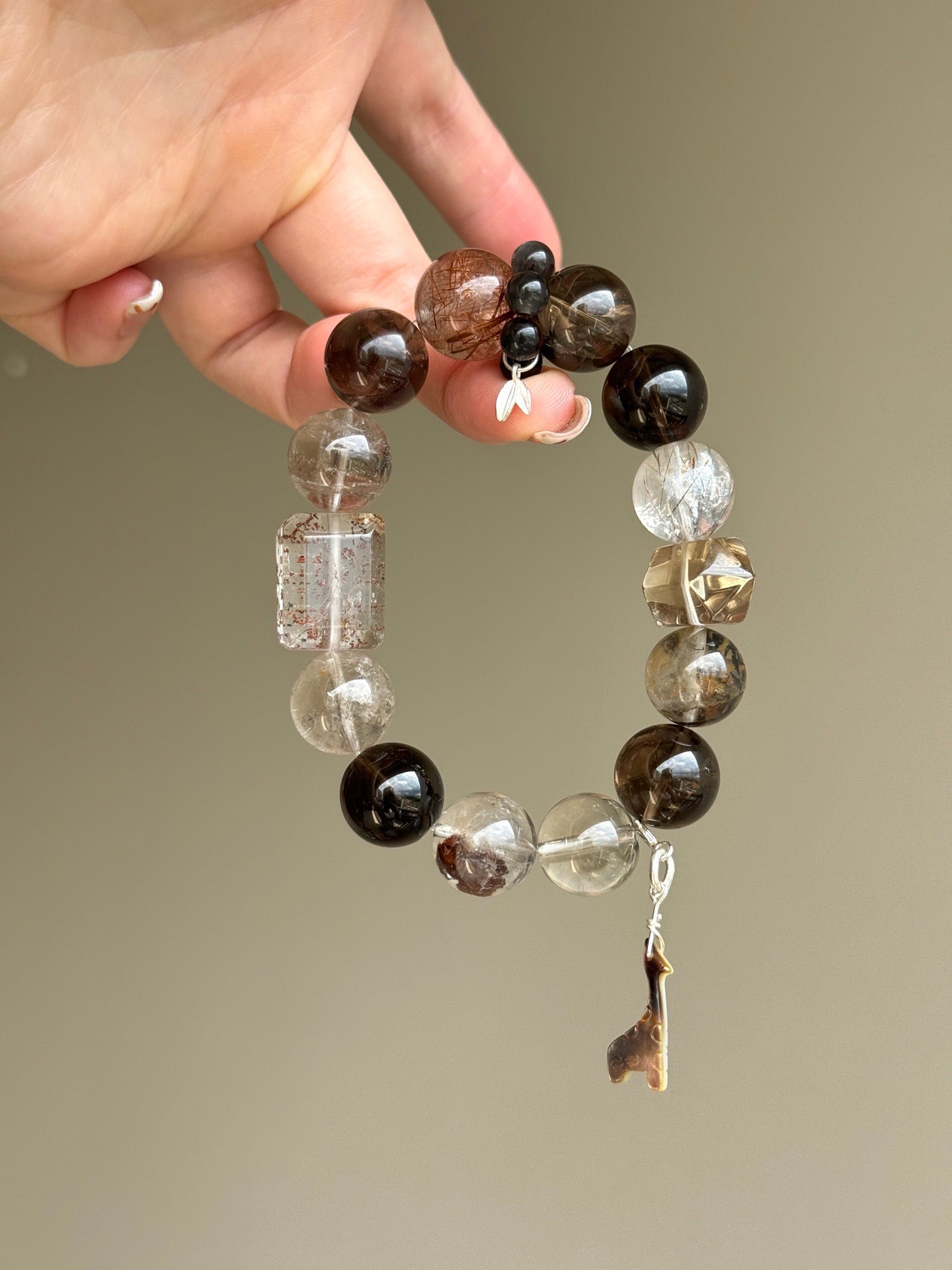 Red Rutilated Quartz, Garden Quartz & Smoky Quartz Bracelet