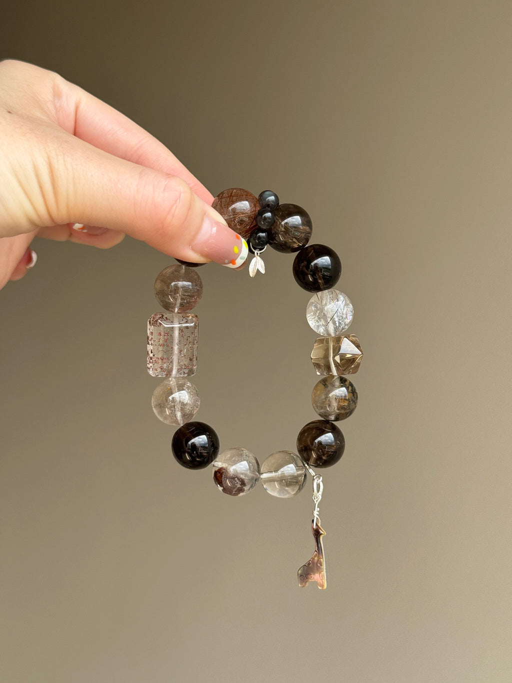 Red Rutilated Quartz, Garden Quartz & Smoky Quartz Bracelet