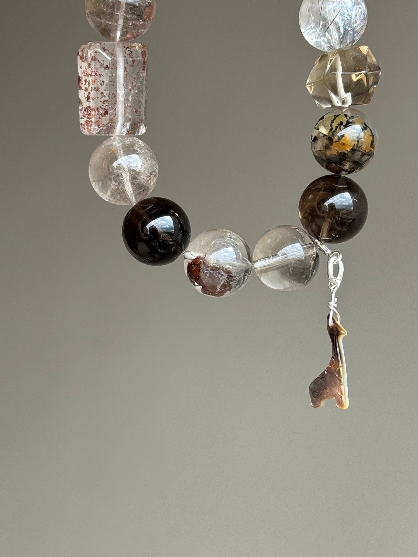 Red Rutilated Quartz, Garden Quartz & Smoky Quartz Bracelet