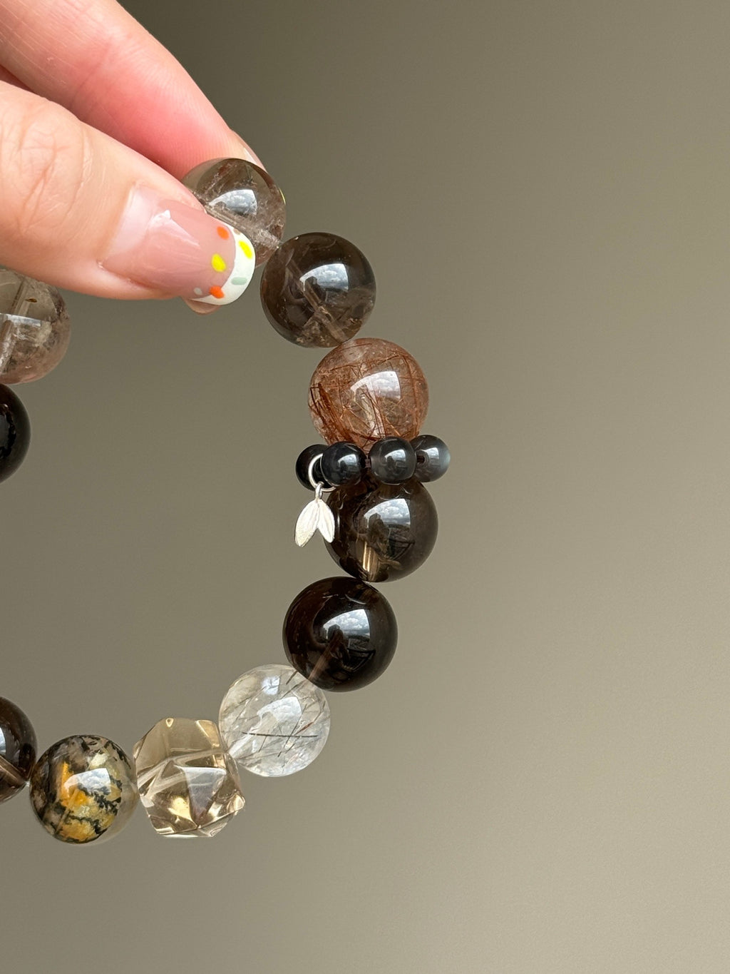 Red Rutilated Quartz, Garden Quartz & Smoky Quartz Bracelet