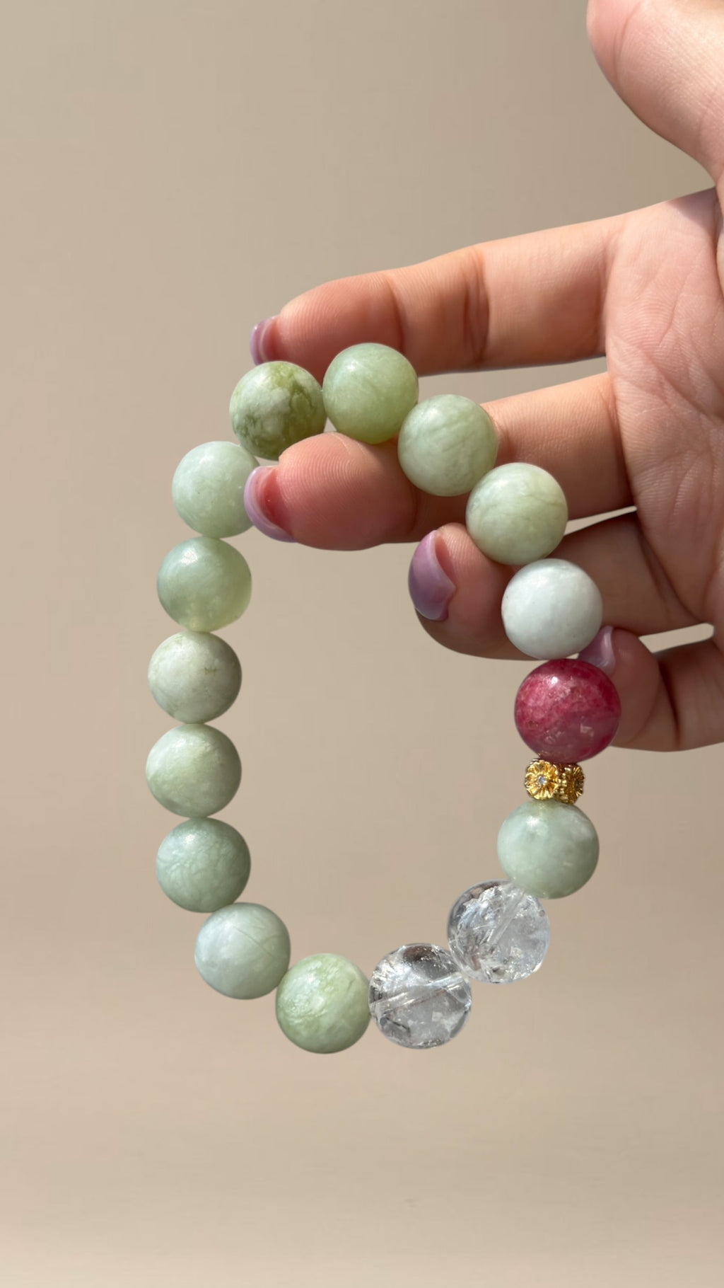 Jade+Strawberry Quartz Bracelet