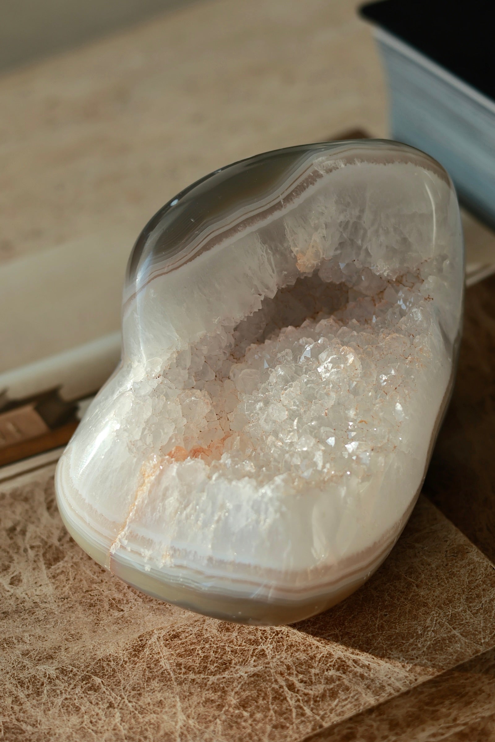 Madagascar White Druzy Agate Geode