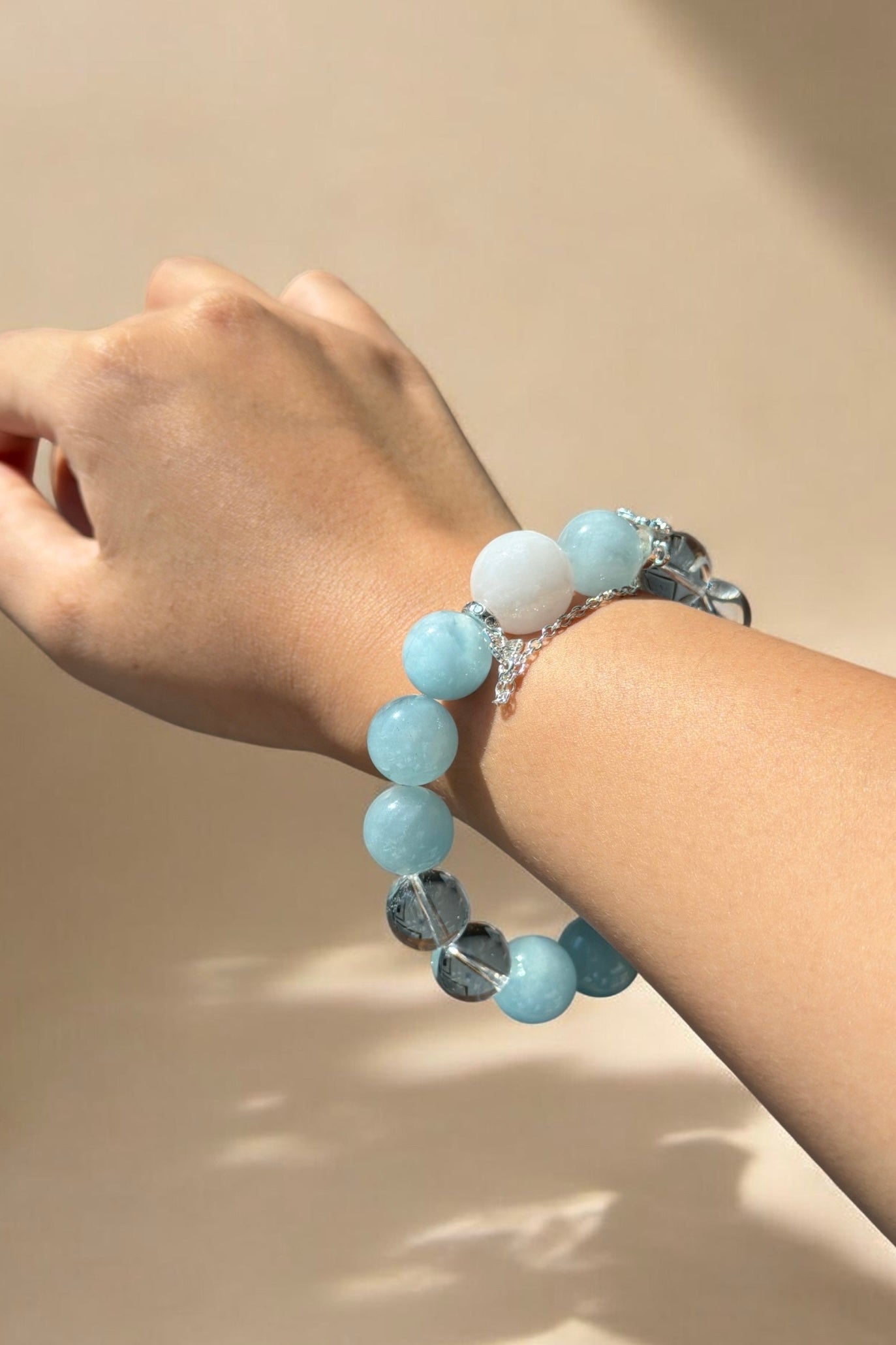Aquamarine Crystal Bracelet with Clear Quartz & Chain