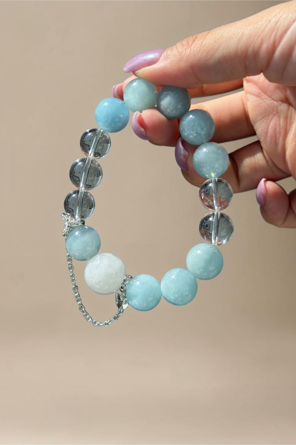 Aquamarine Crystal Bracelet with Clear Quartz & Chain