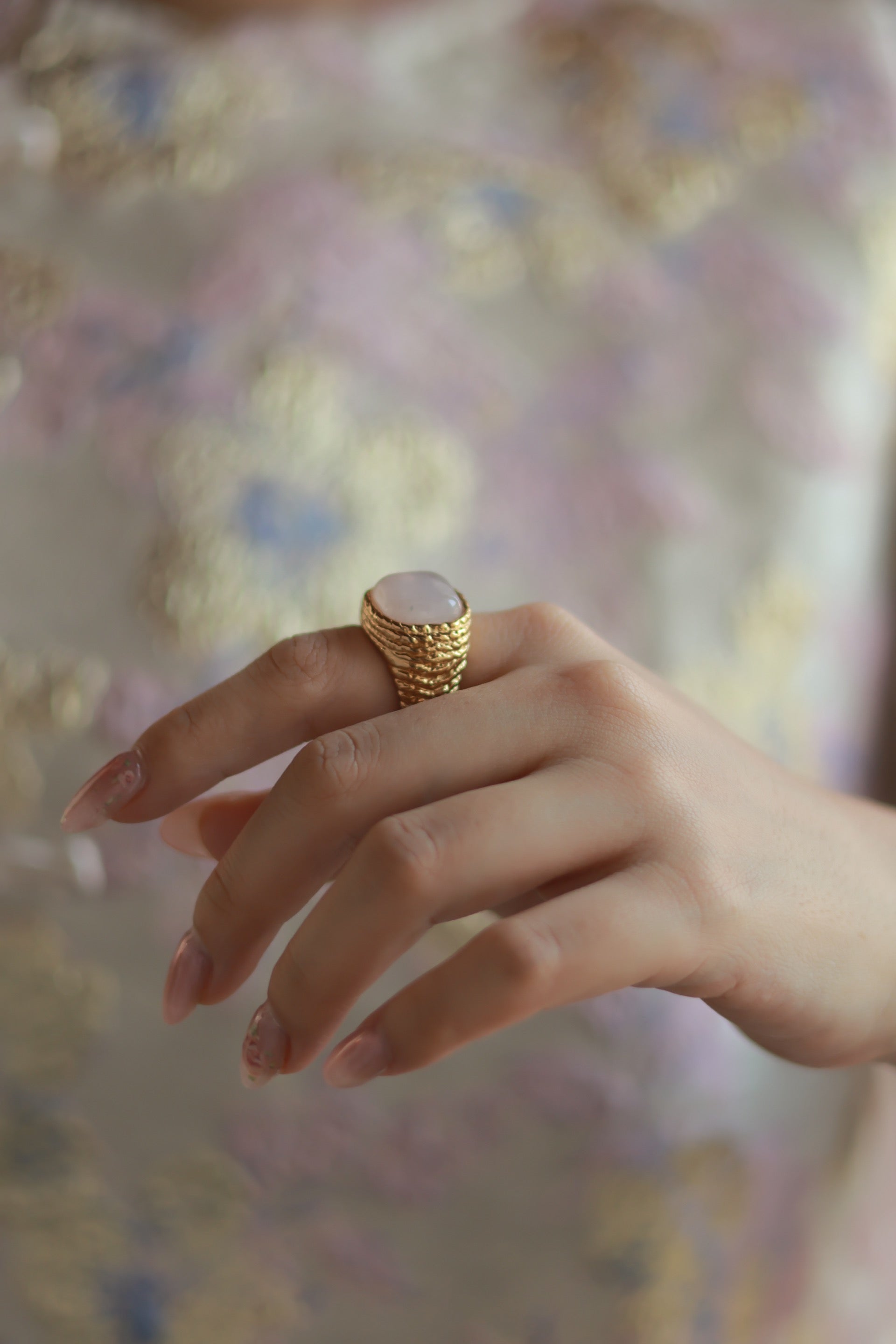 Retro Rose Quartz Ring