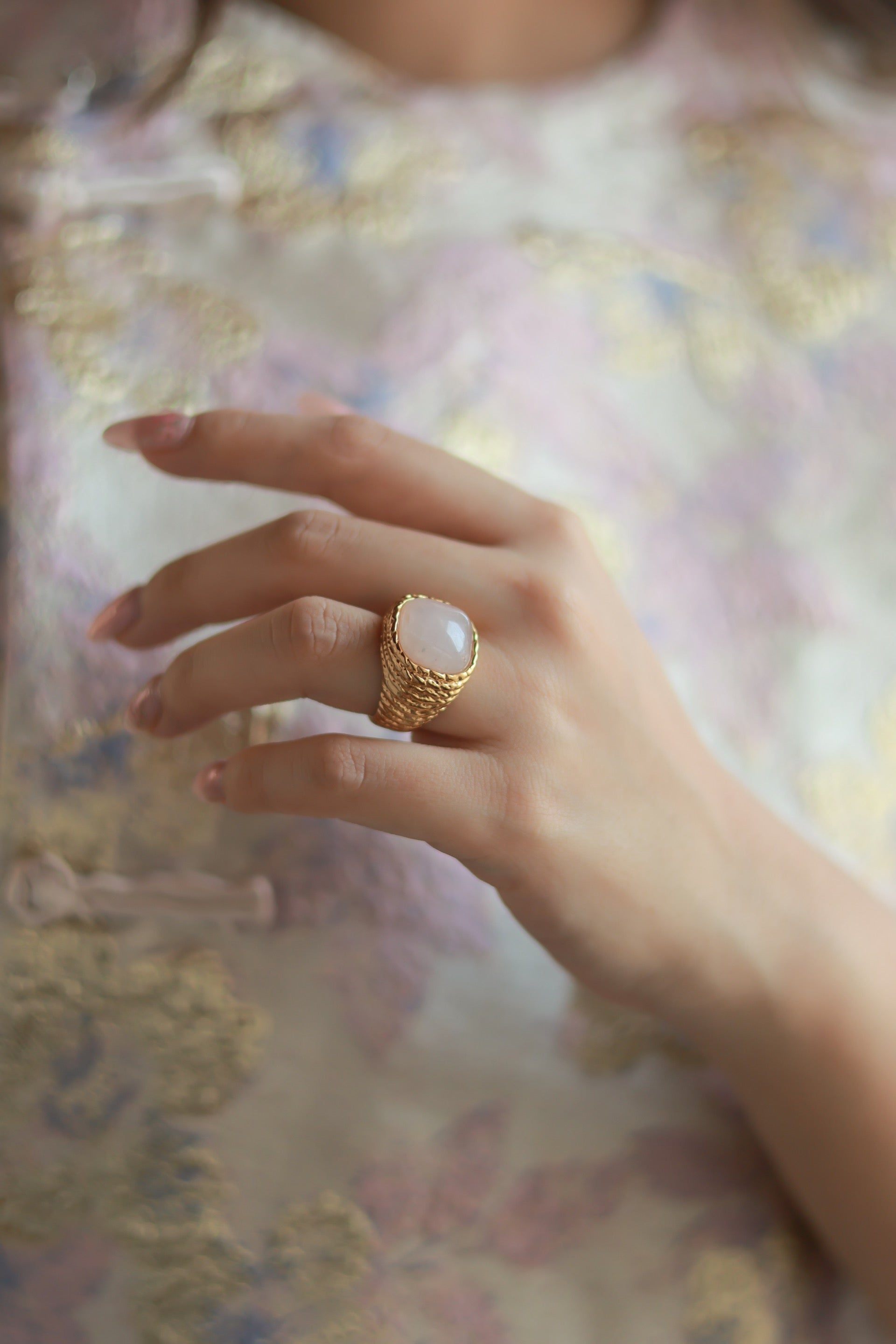 Retro Rose Quartz Ring