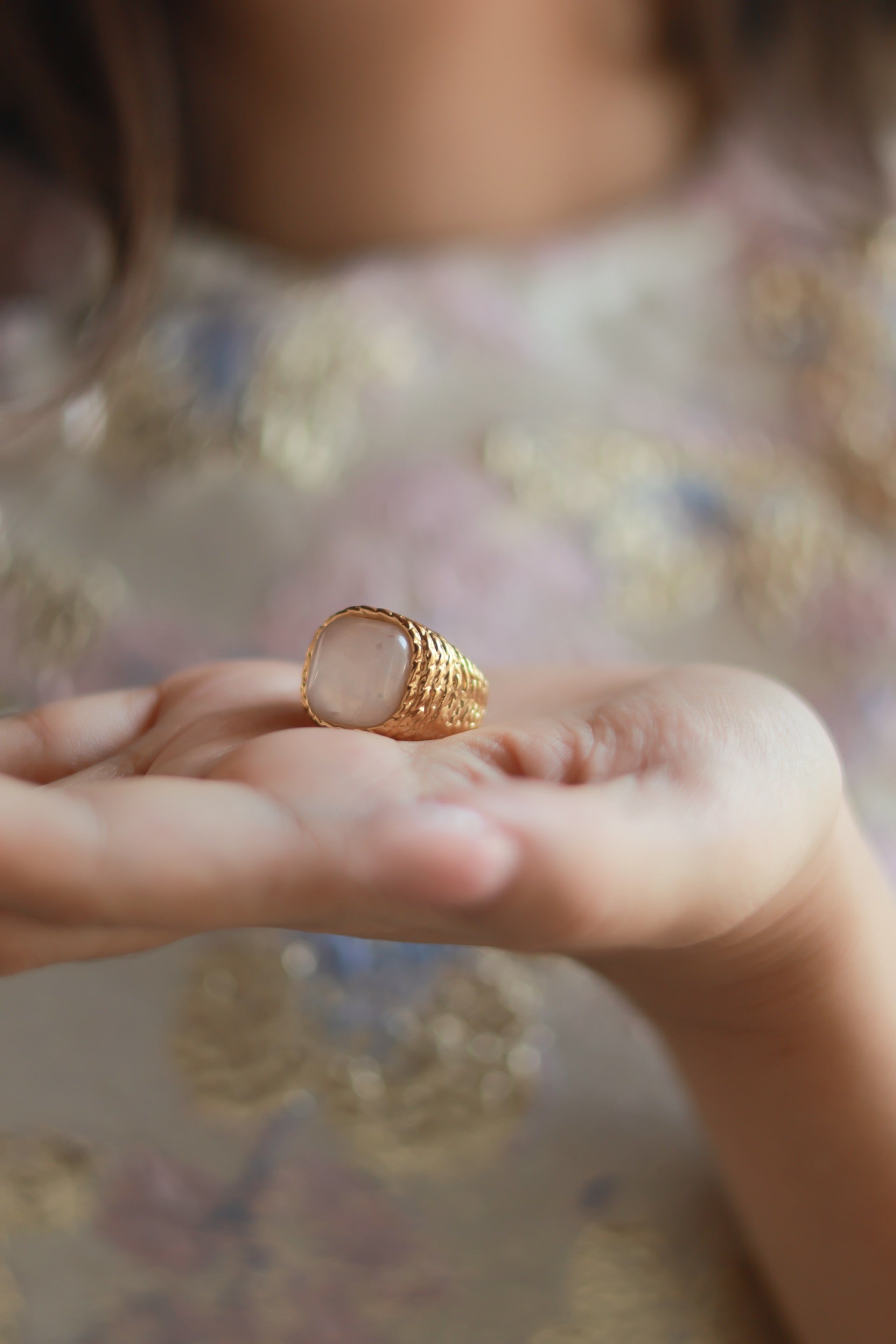 Retro Rose Quartz Ring