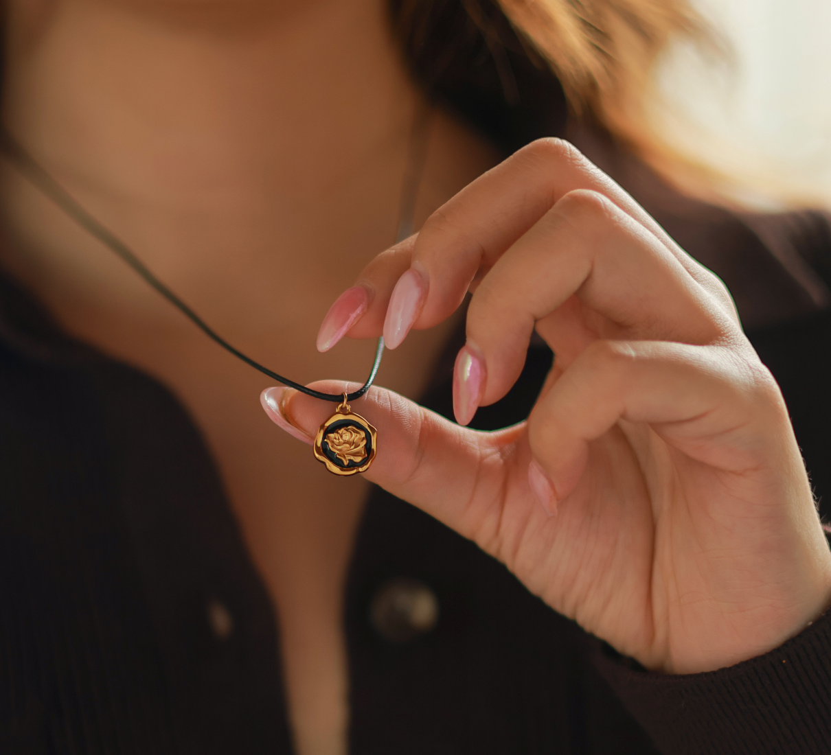 Black Rose & Leather Necklace