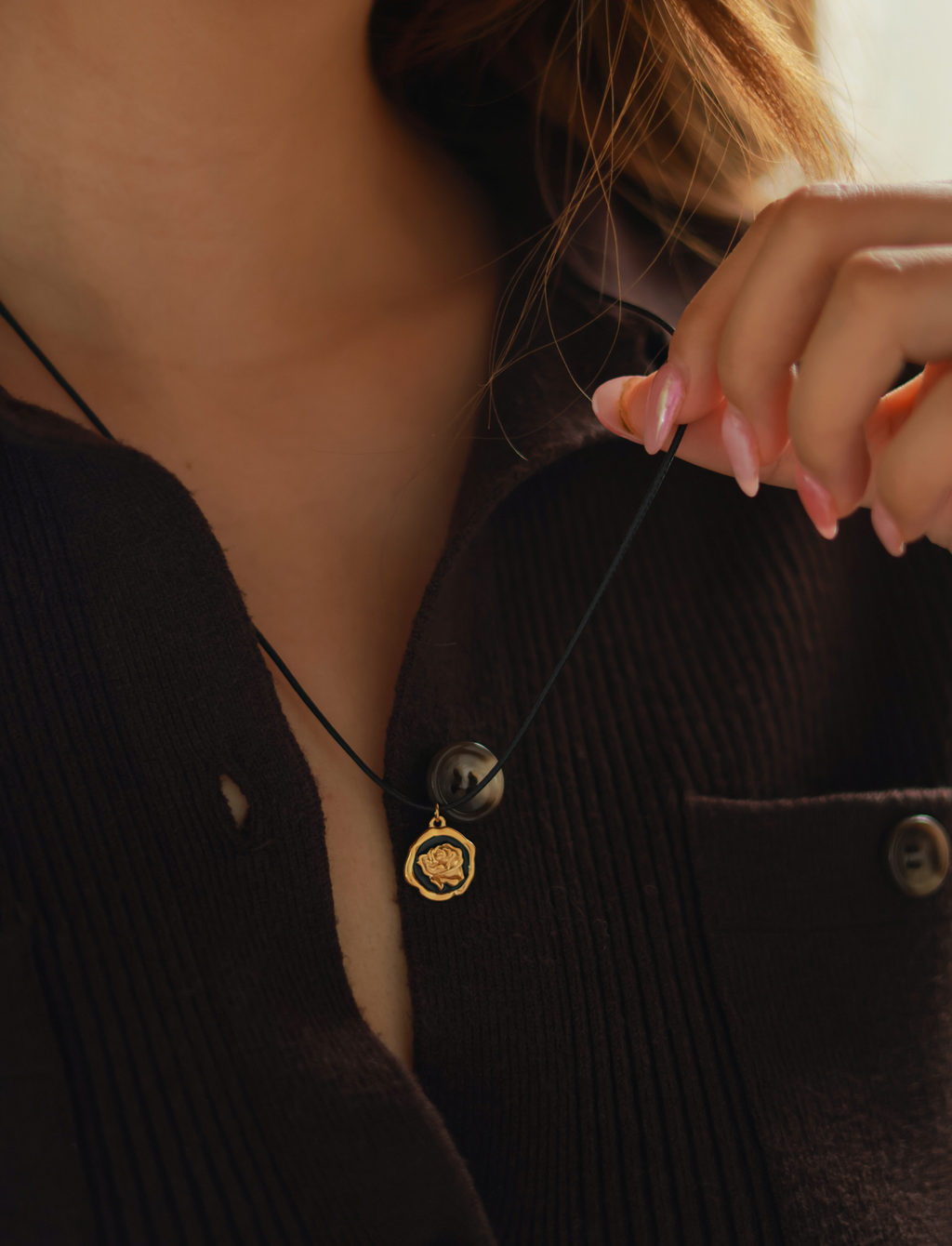 Black Rose & Leather Necklace