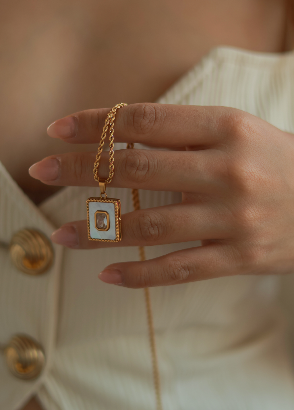 Mother of Pearl & Rhinestone Pendant