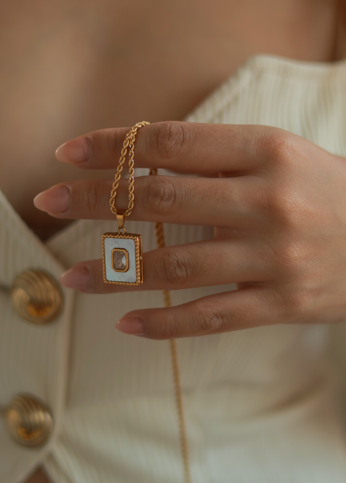 Mother of Pearl & Rhinestone Pendant