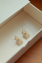 Square Pave Pearl Earrings