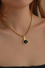 Snake Chain & Oval Onyx Necklace