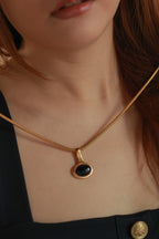 Snake Chain & Oval Onyx Necklace