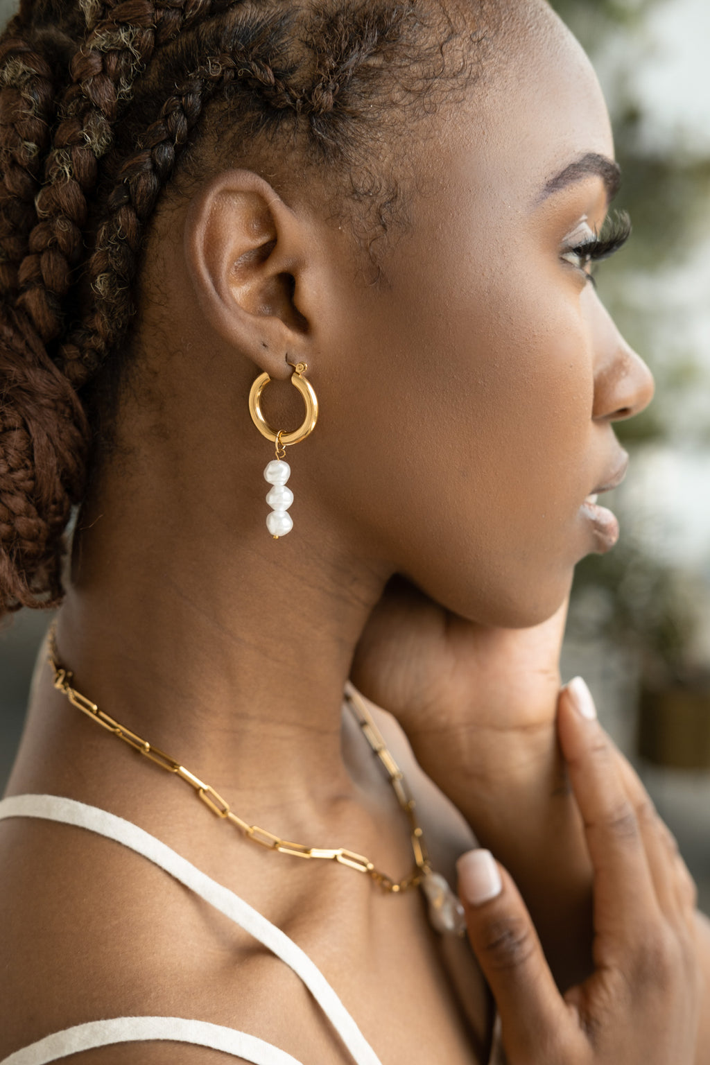 3 Pearls Drop Earrings