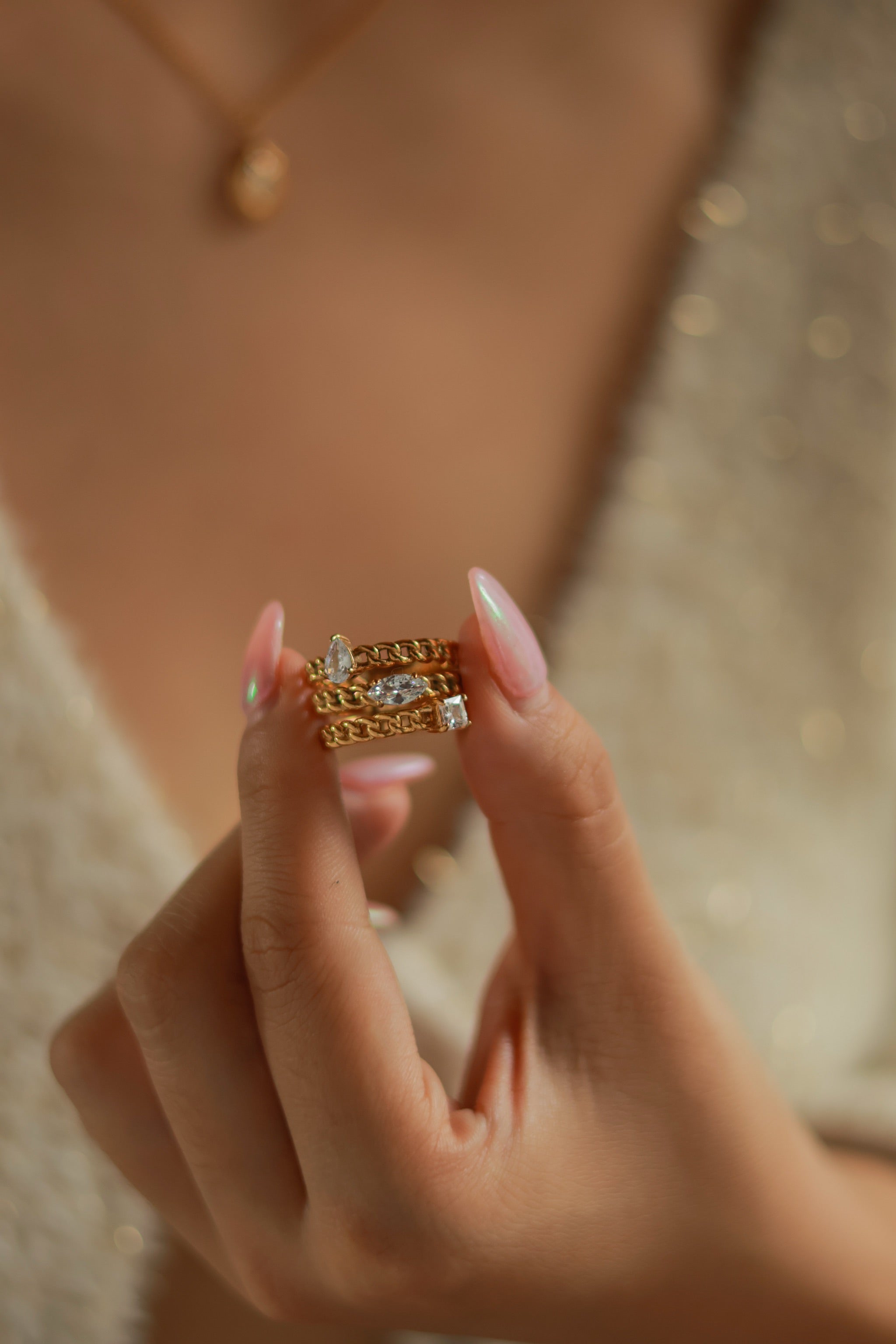 Chain & Rhinestone Rings