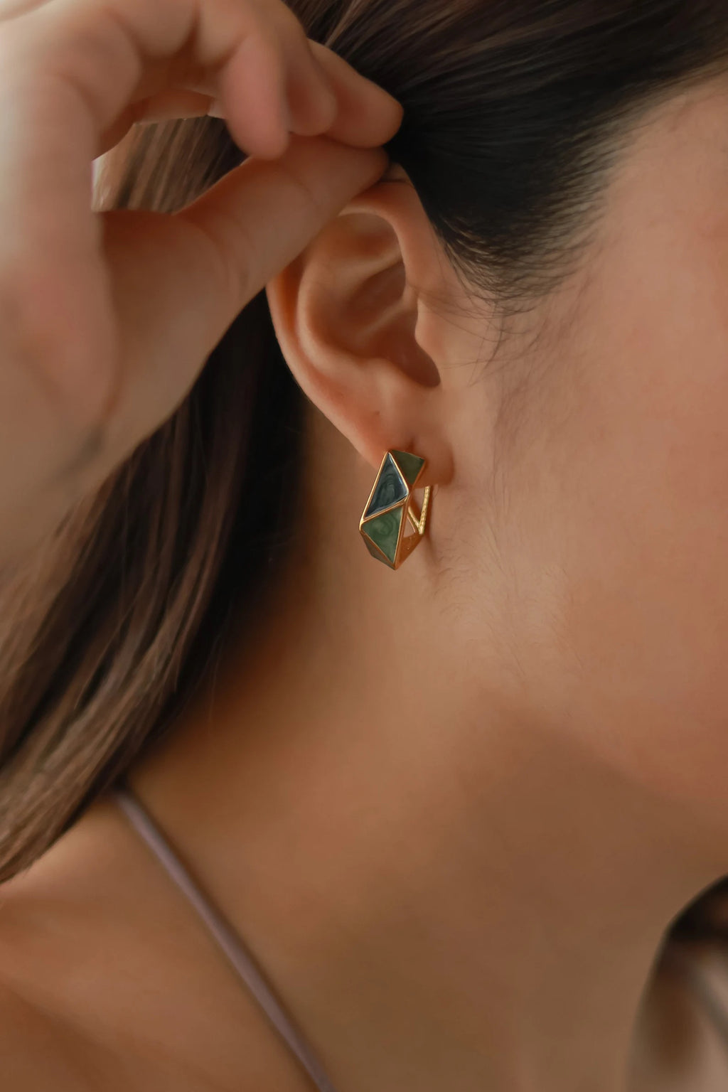 Teal Geometric Enamel Hoops