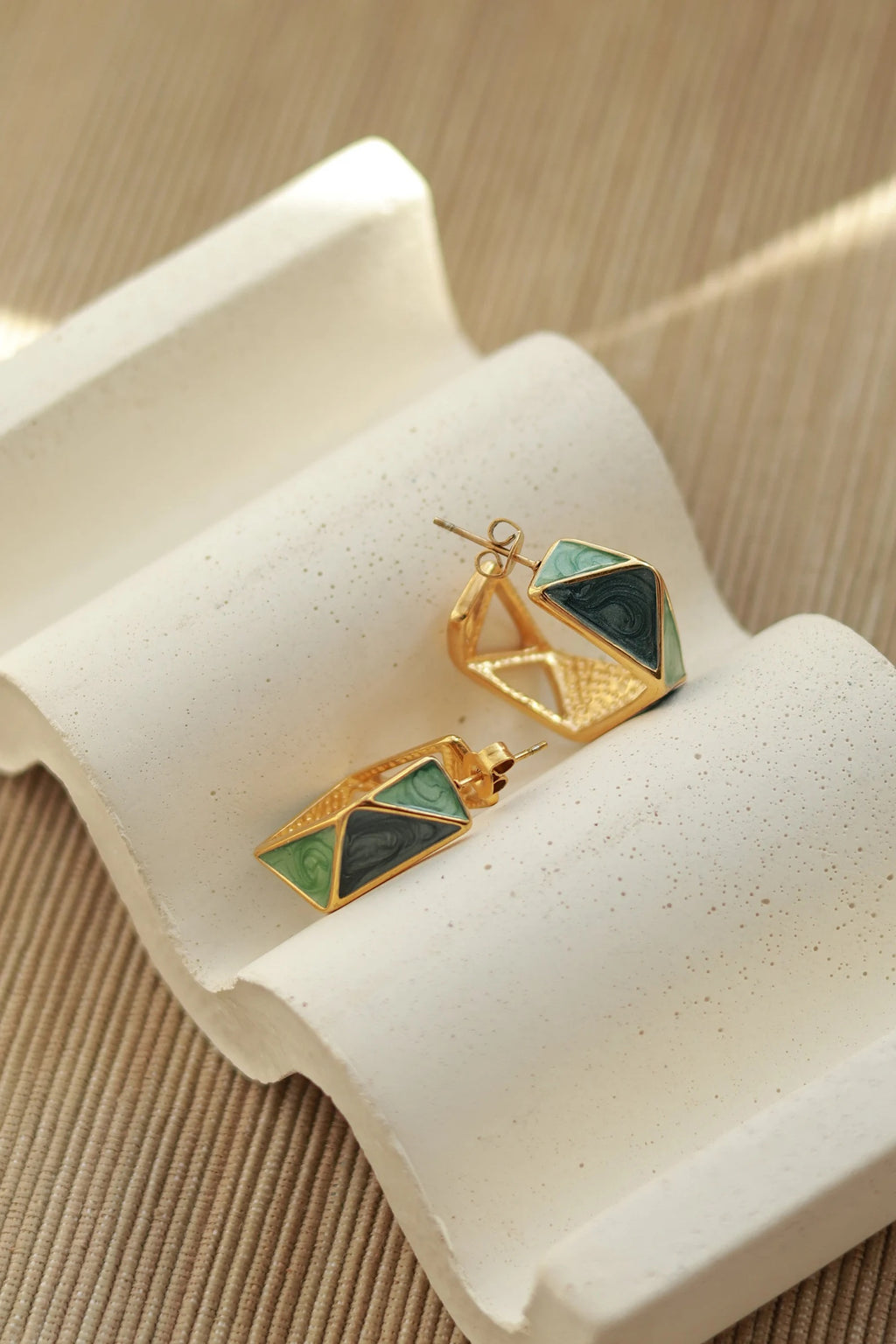 Teal Geometric Enamel Hoops