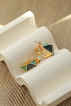 Teal Geometric Enamel Hoops