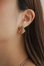 Teal Geometric Enamel Hoops