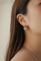 Teal Geometric Enamel Hoops