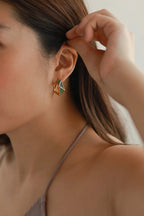 Teal Geometric Enamel Hoops