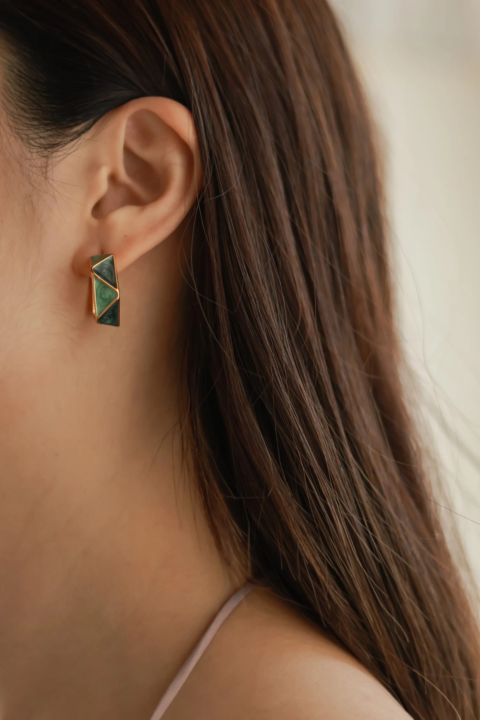 Teal Geometric Enamel Hoops