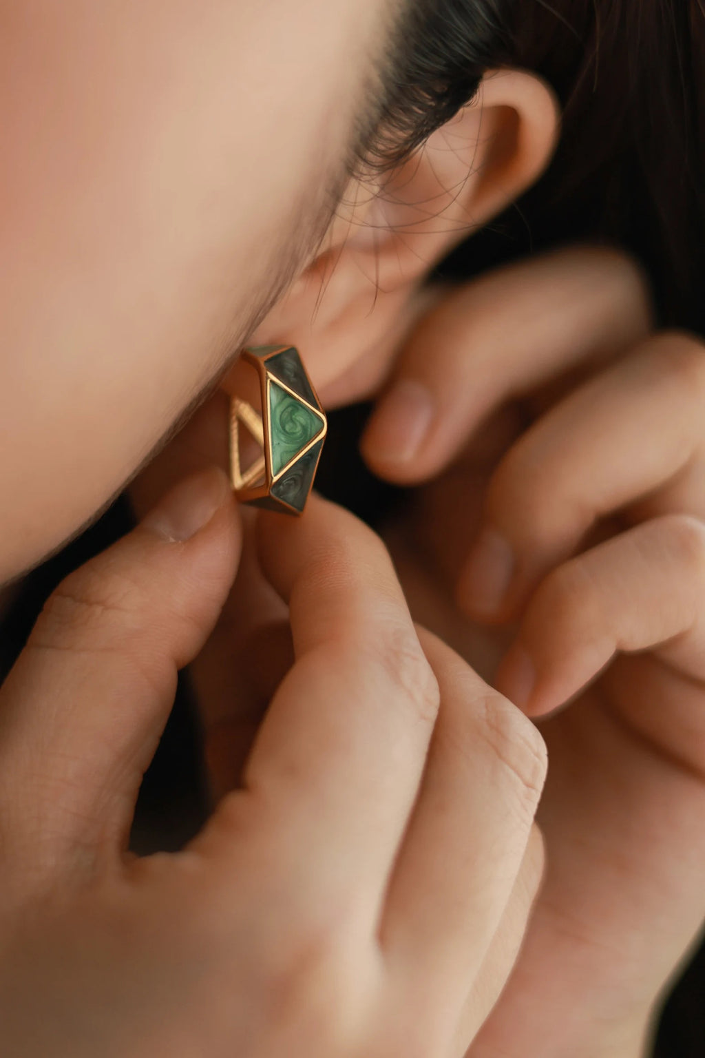 Teal Geometric Enamel Hoops