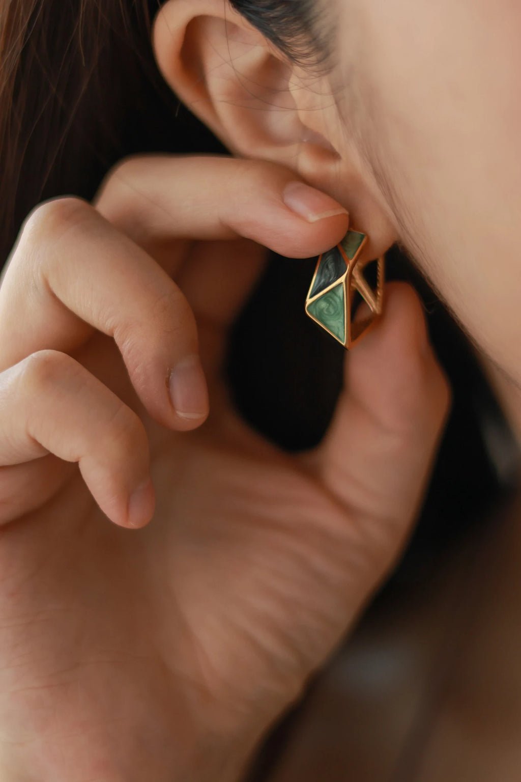 Teal Geometric Enamel Hoops