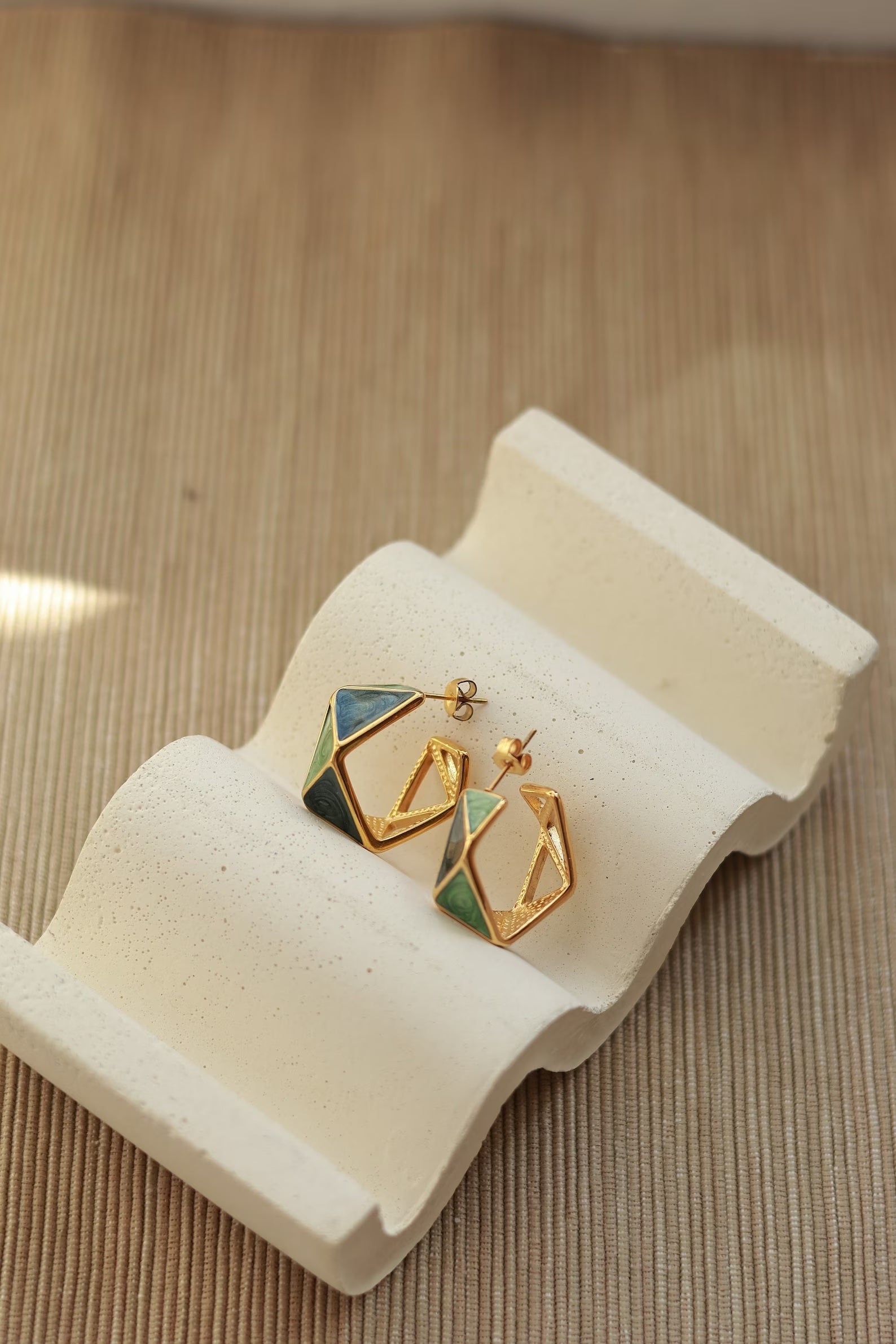 Teal Geometric Enamel Hoops