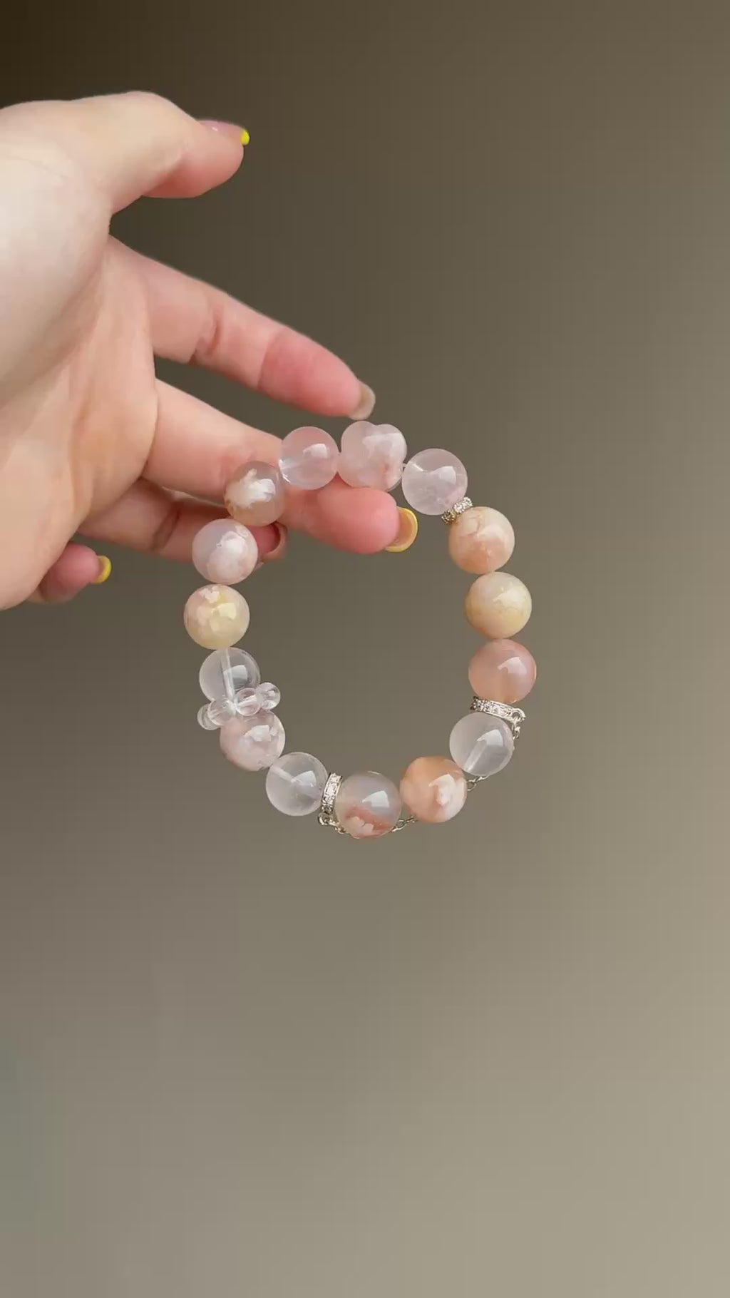 Flower Agate Mixed Crystal Bracelet (with Charm)