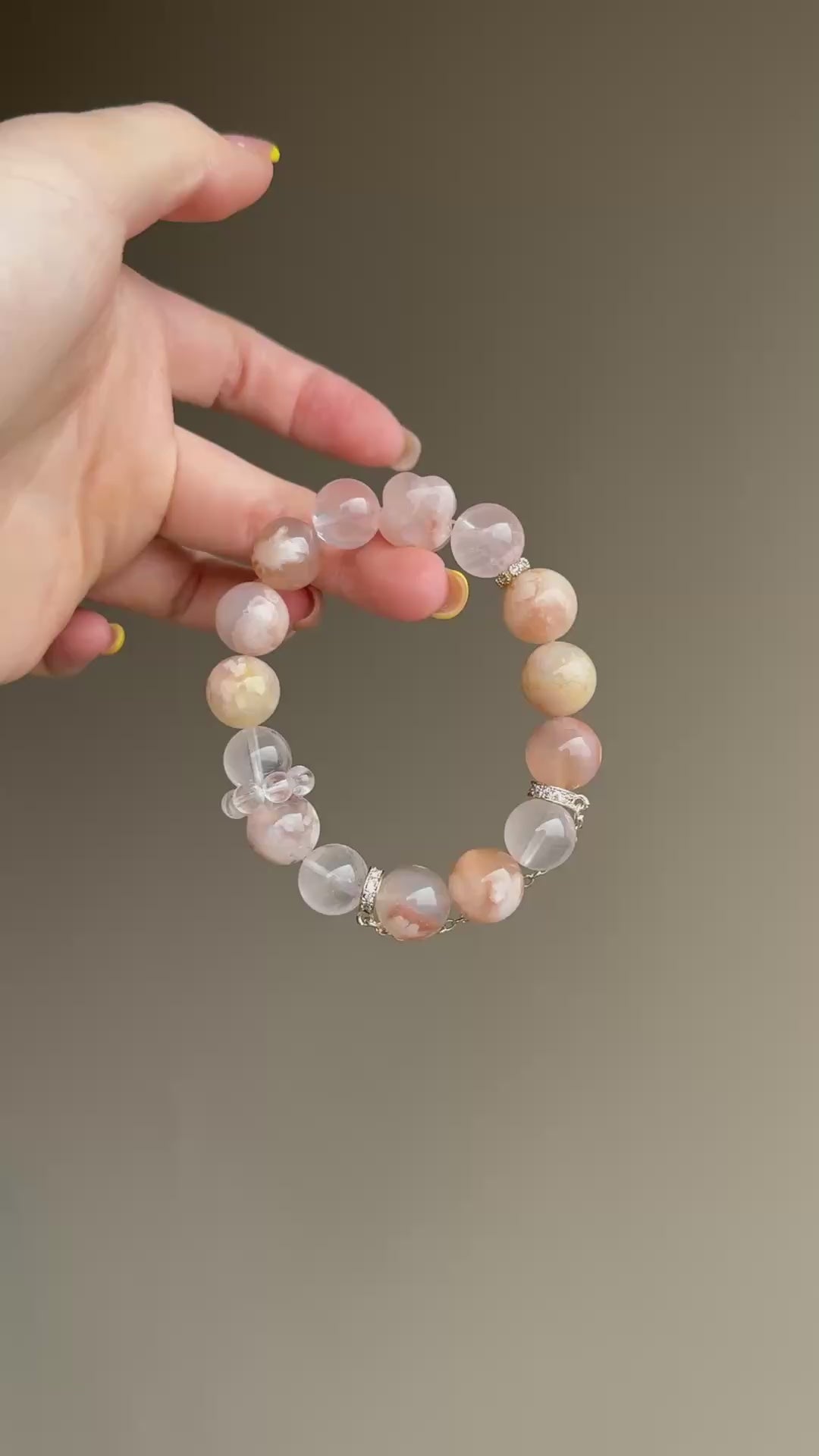 Flower Agate Mixed Crystal Bracelet (with Charm)
