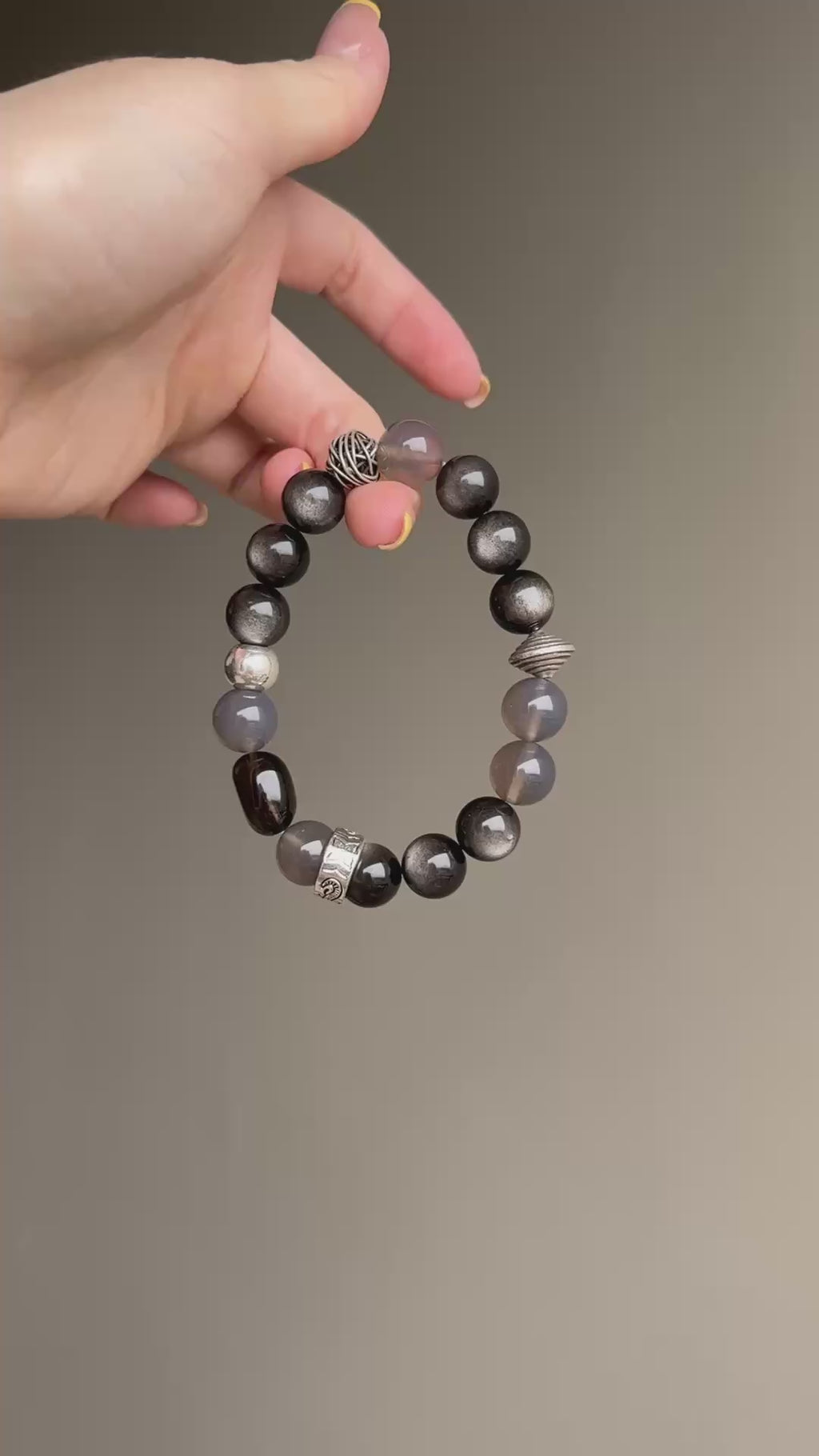 Silver Sheen Obsidian & Smoky Quartz Bracelet