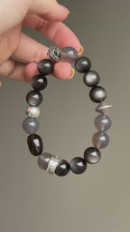 Silver Sheen Obsidian & Smoky Quartz Bracelet