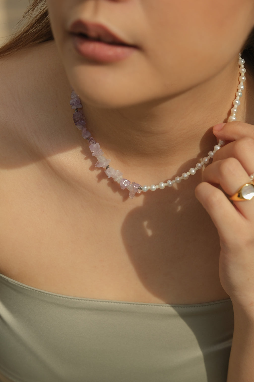 Lavender Amethyst & Pearl Beaded Necklace