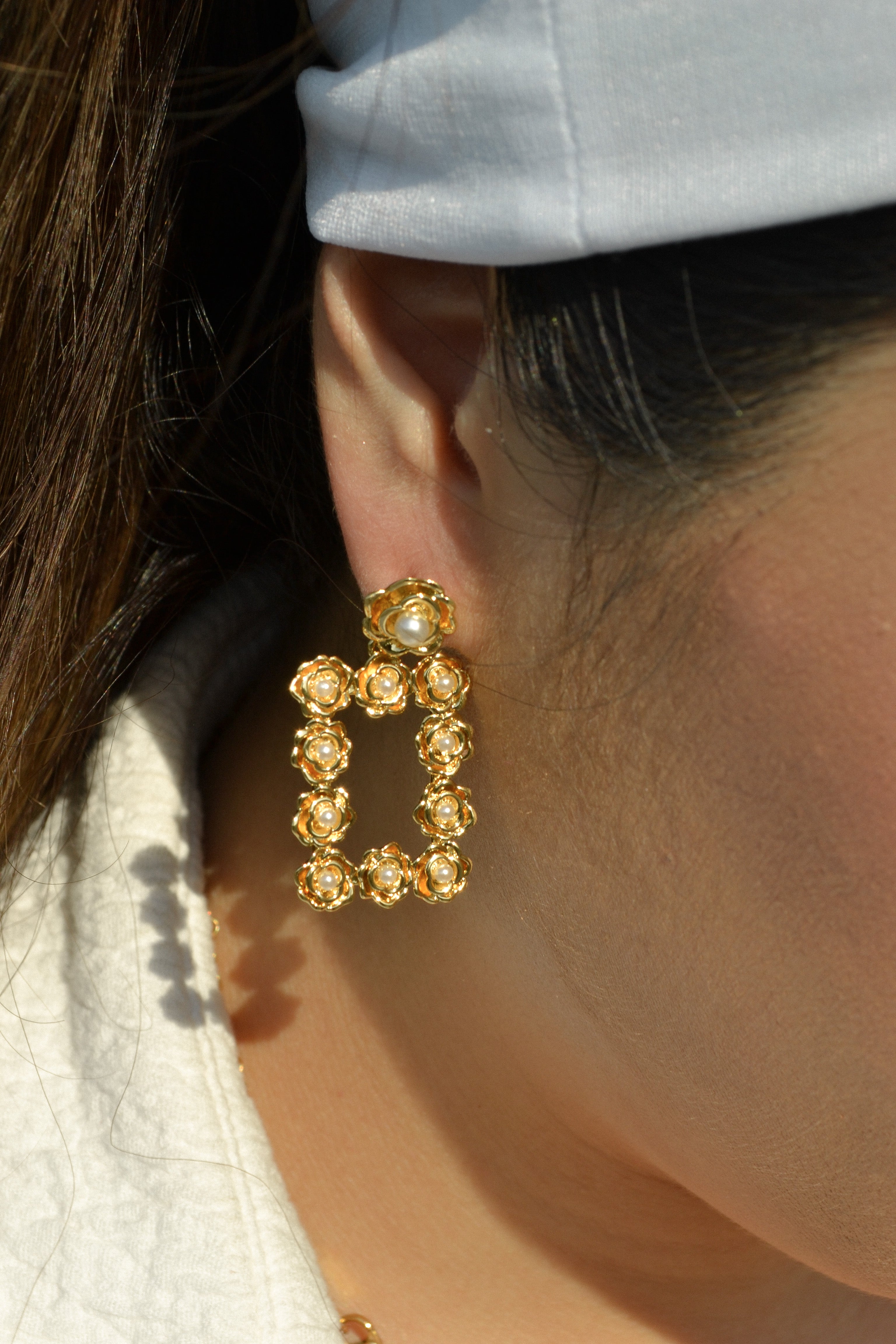 Floral Pearl Rectangle Earrings