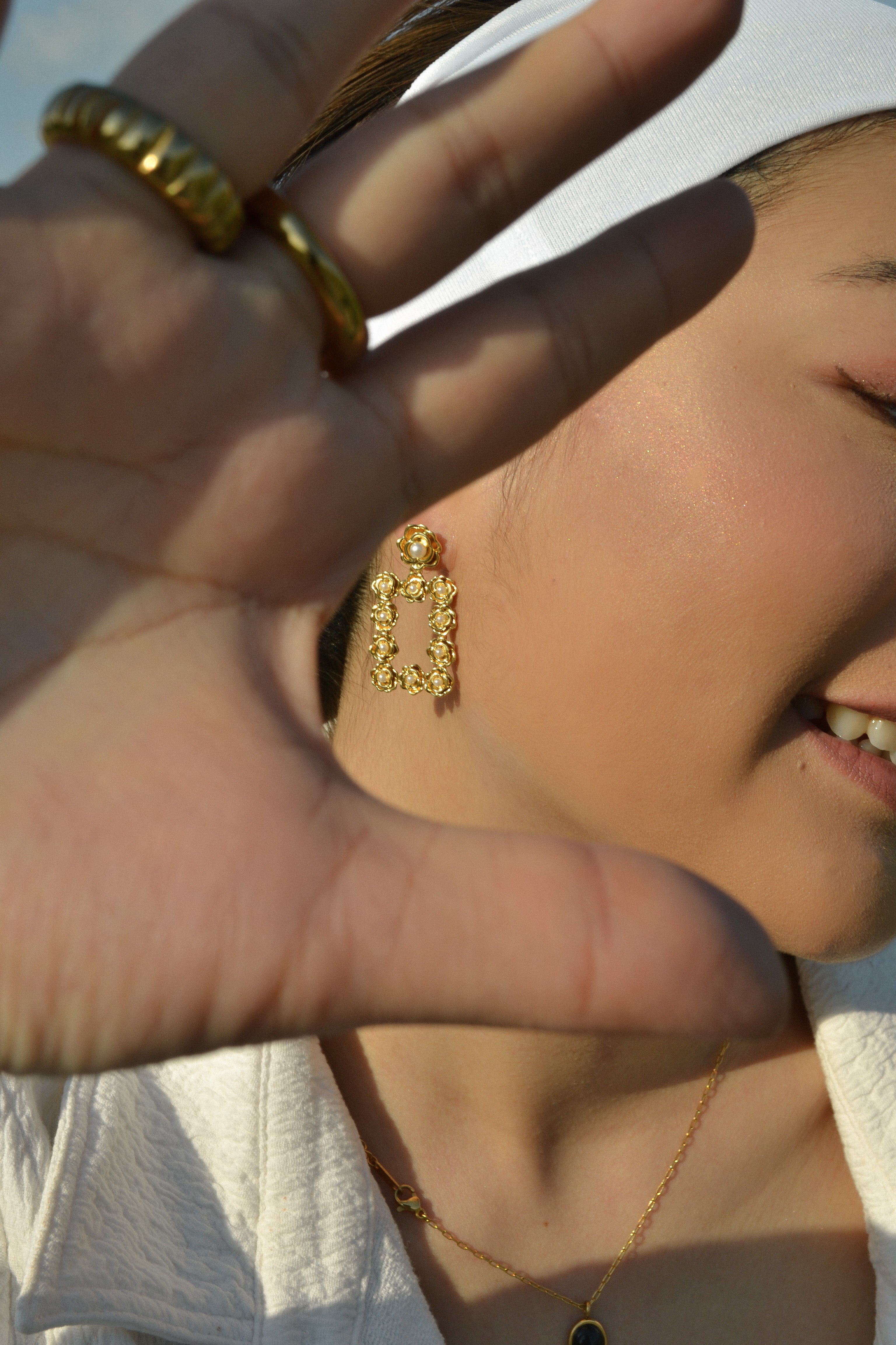 Floral Pearl Rectangle Earrings