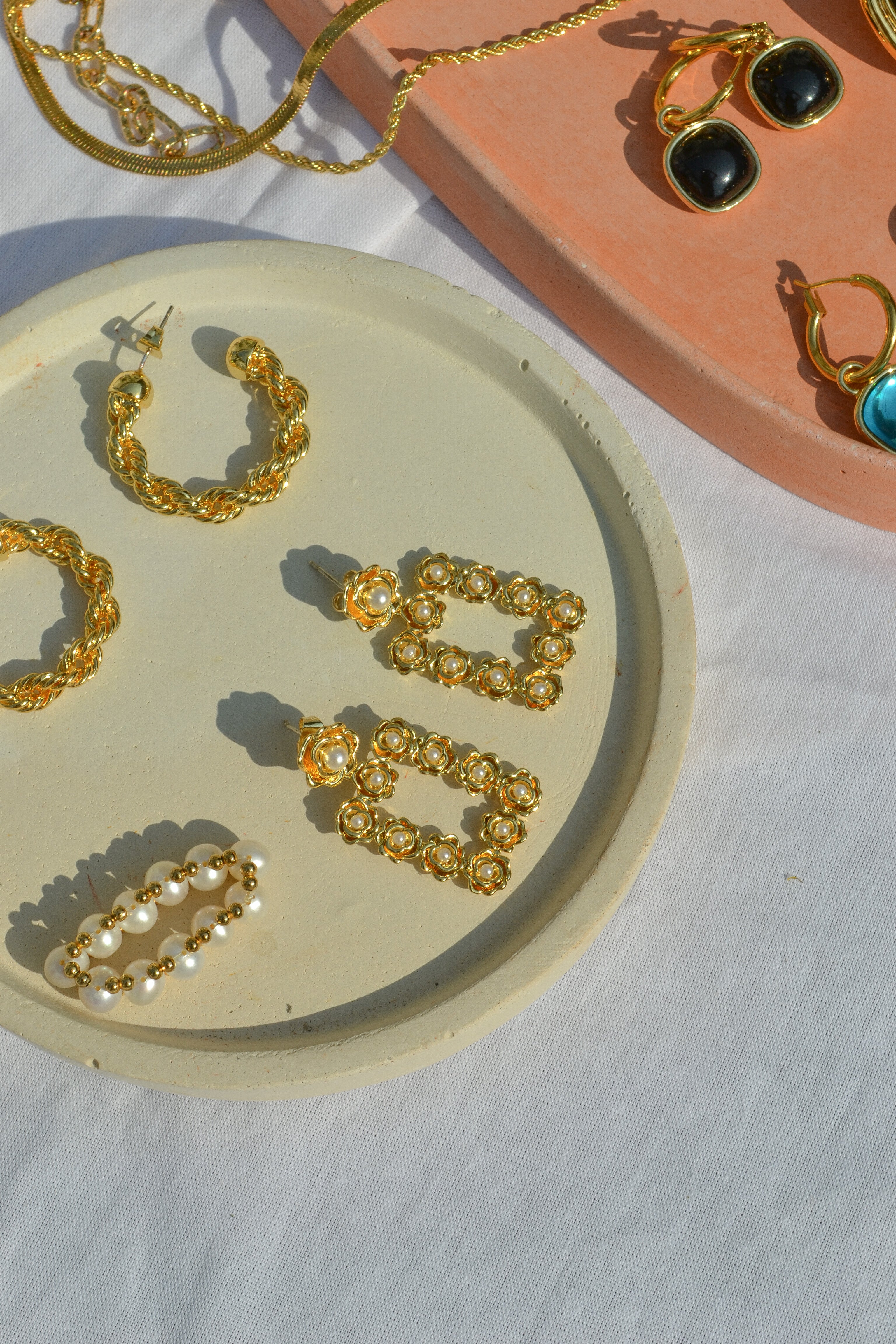 Floral Pearl Rectangle Earrings