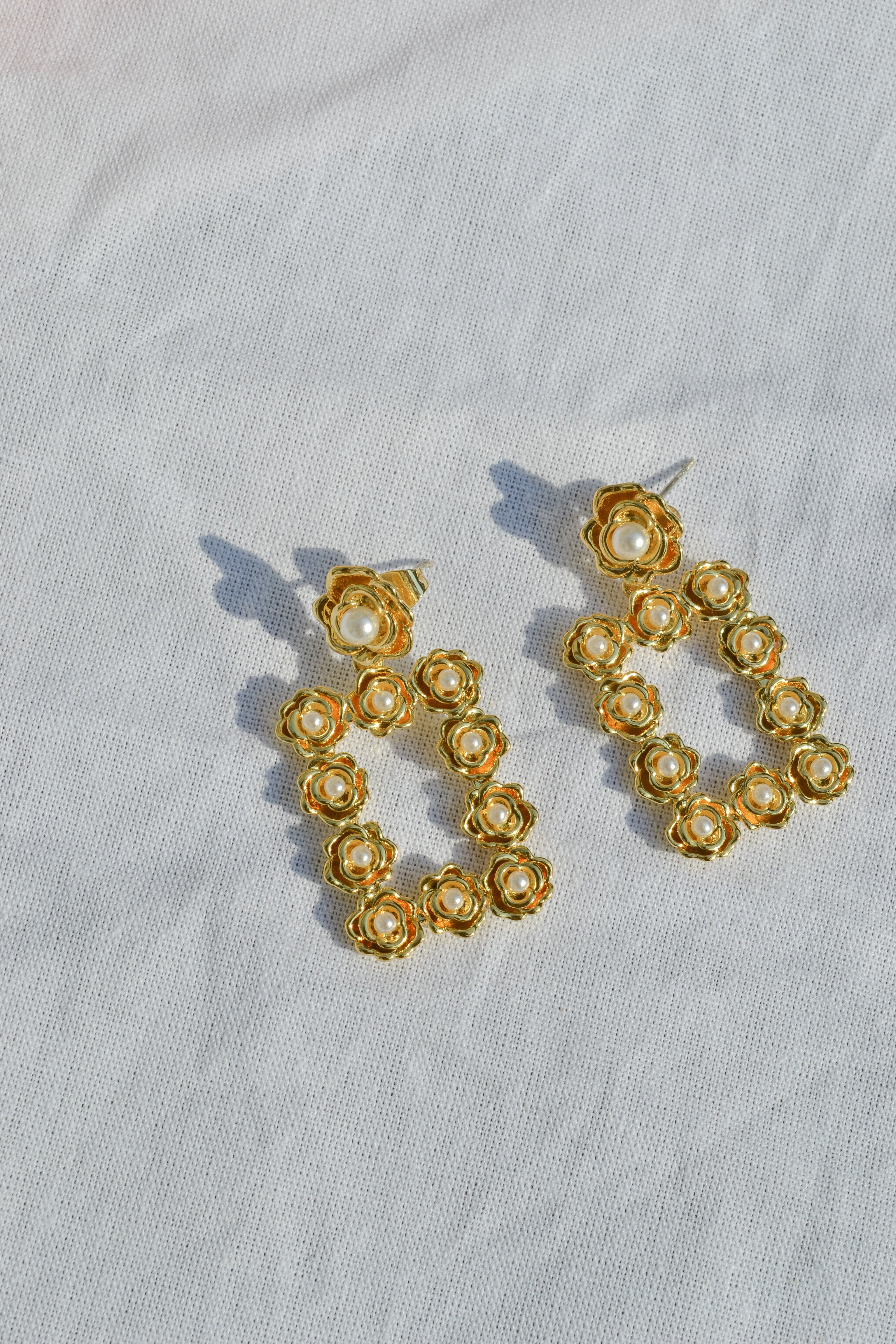 Floral Pearl Rectangle Earrings