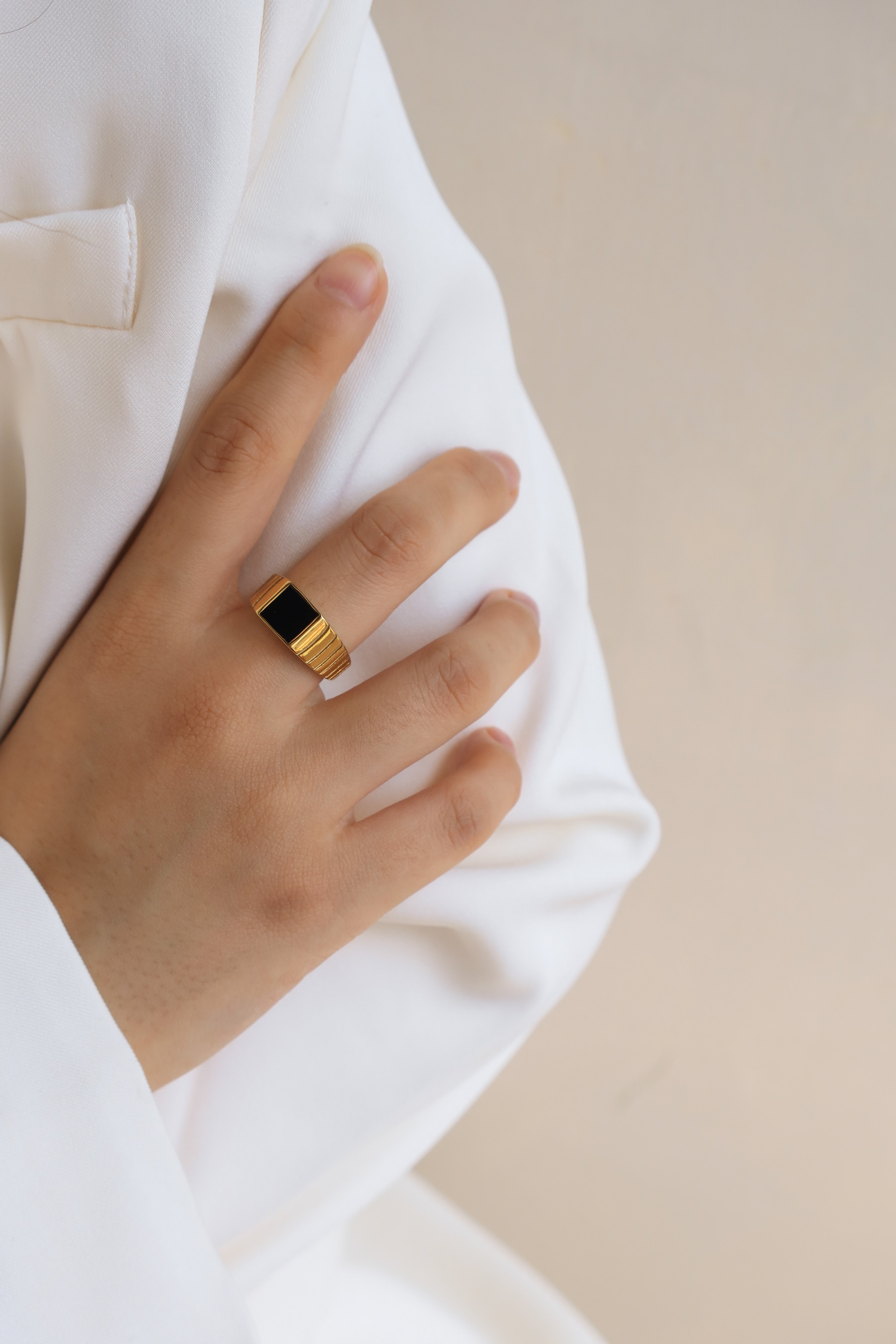 Black Enamel Watch Band Ring