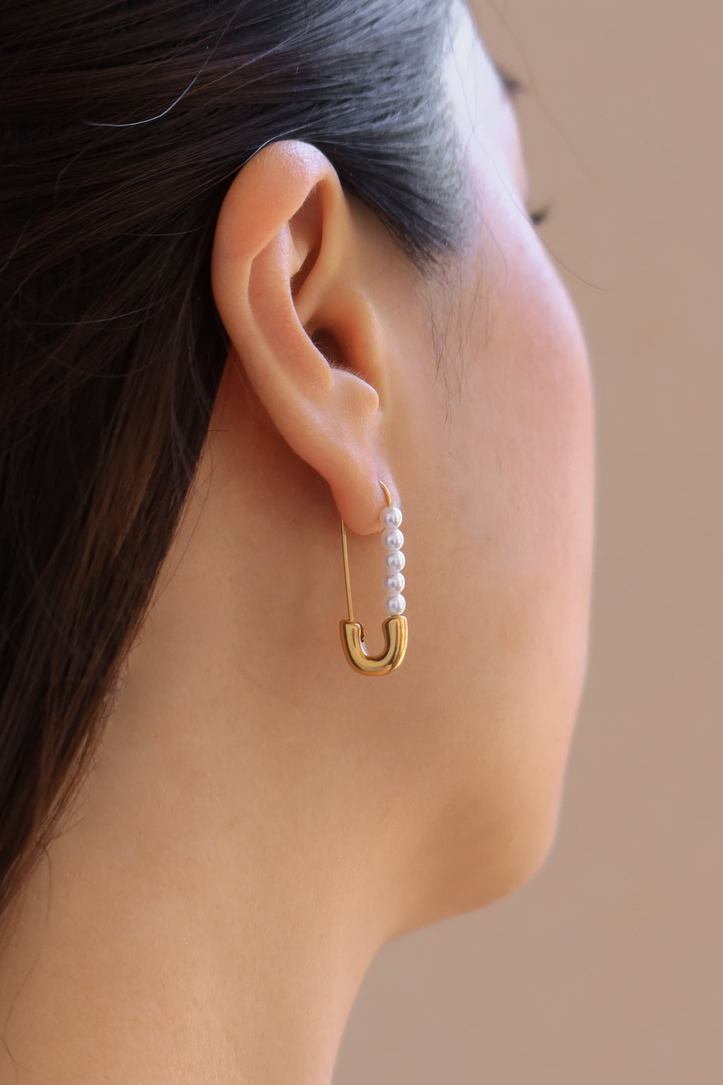 Safety Pin Pearl Earrings