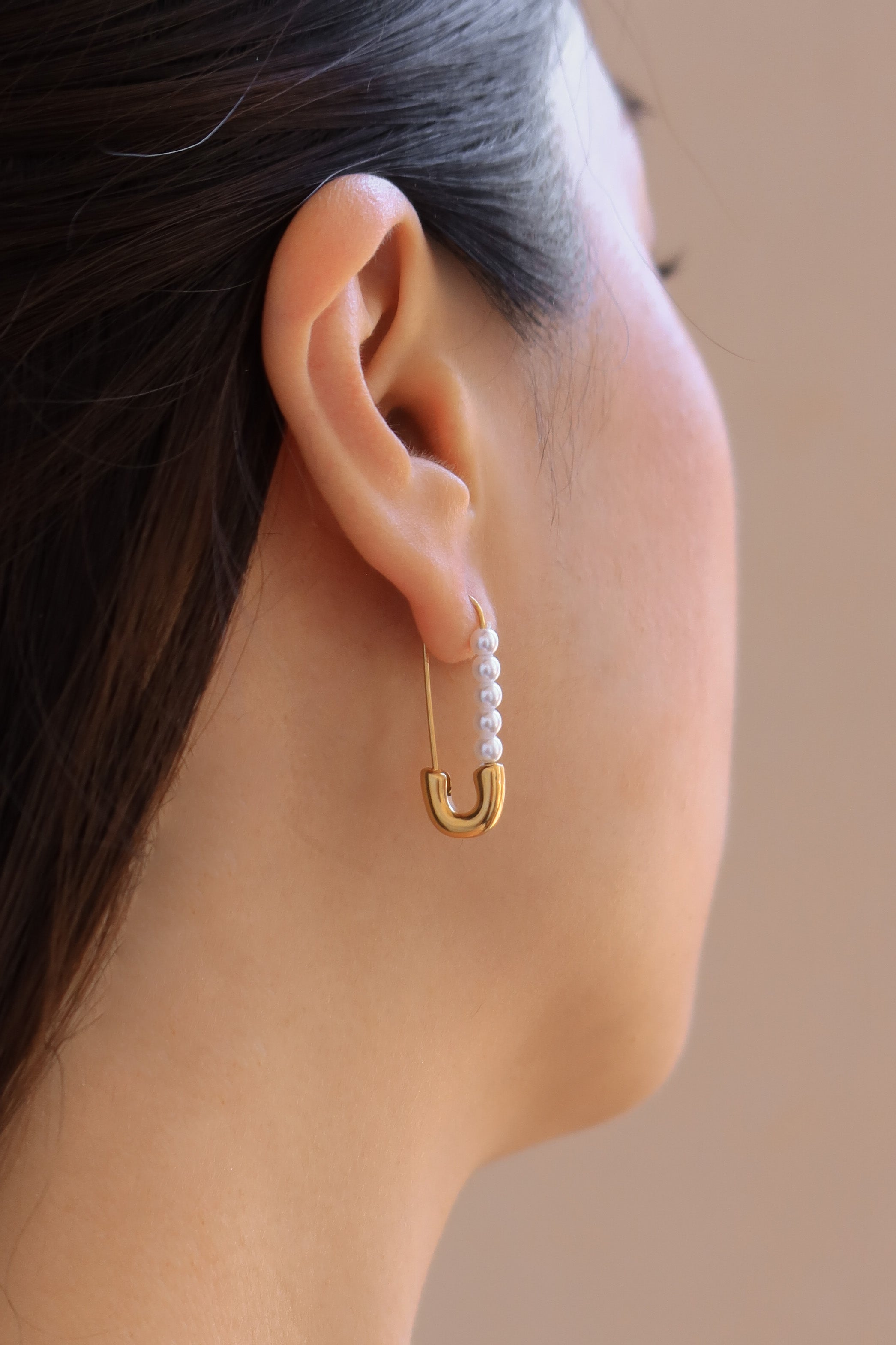 Safety Pin Pearl Earrings