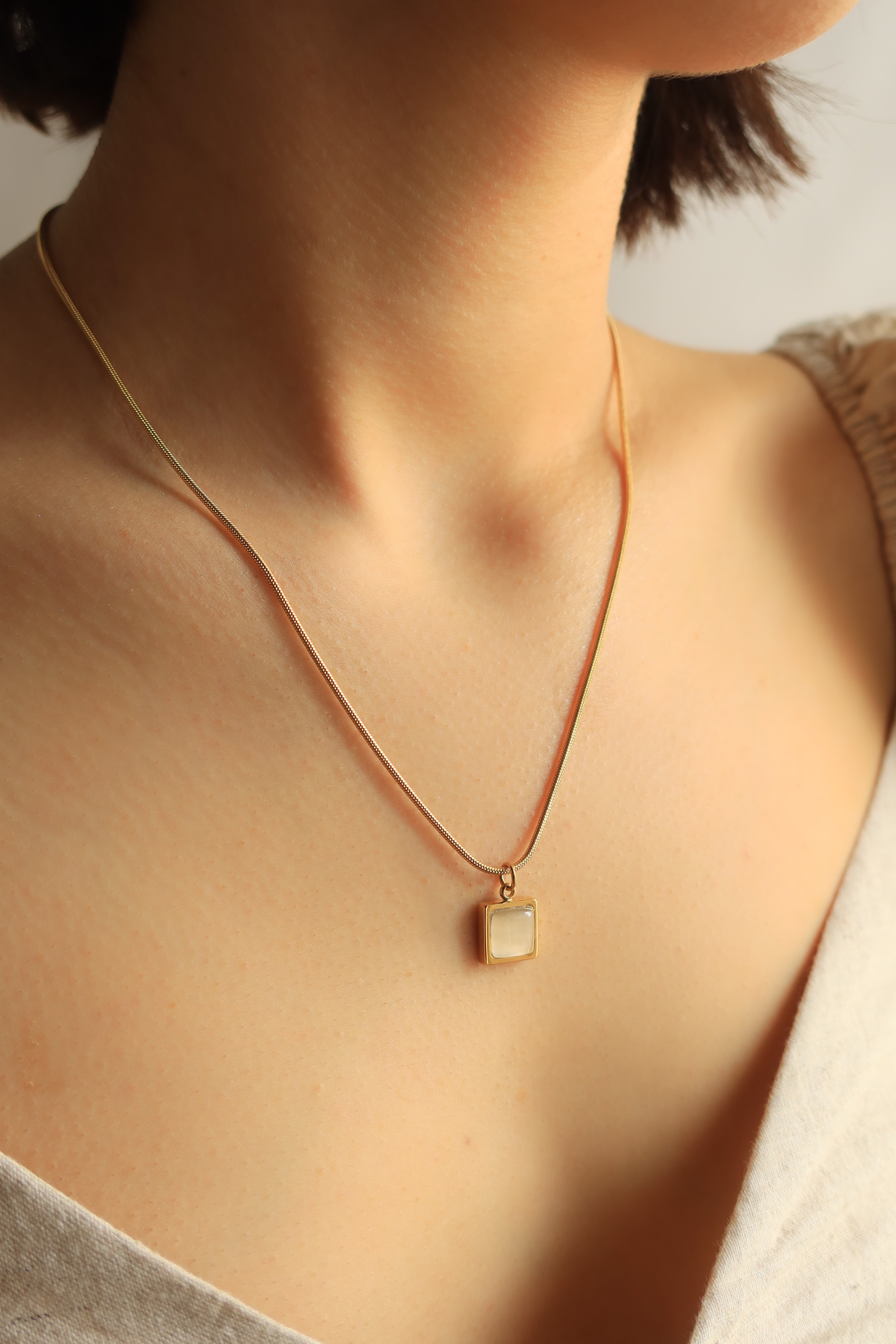 Square Clear Quartz Necklace
