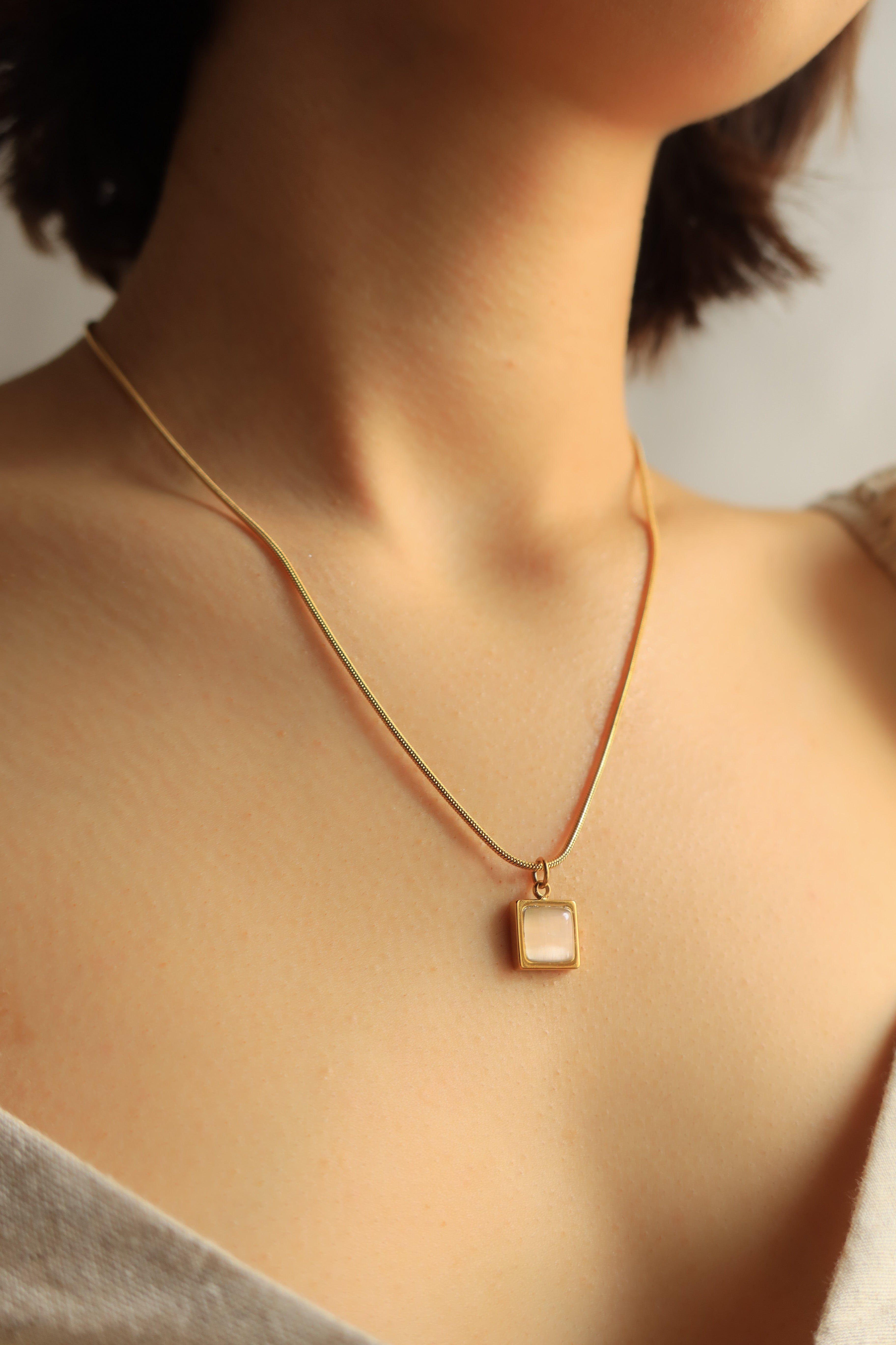 Square Clear Quartz Necklace