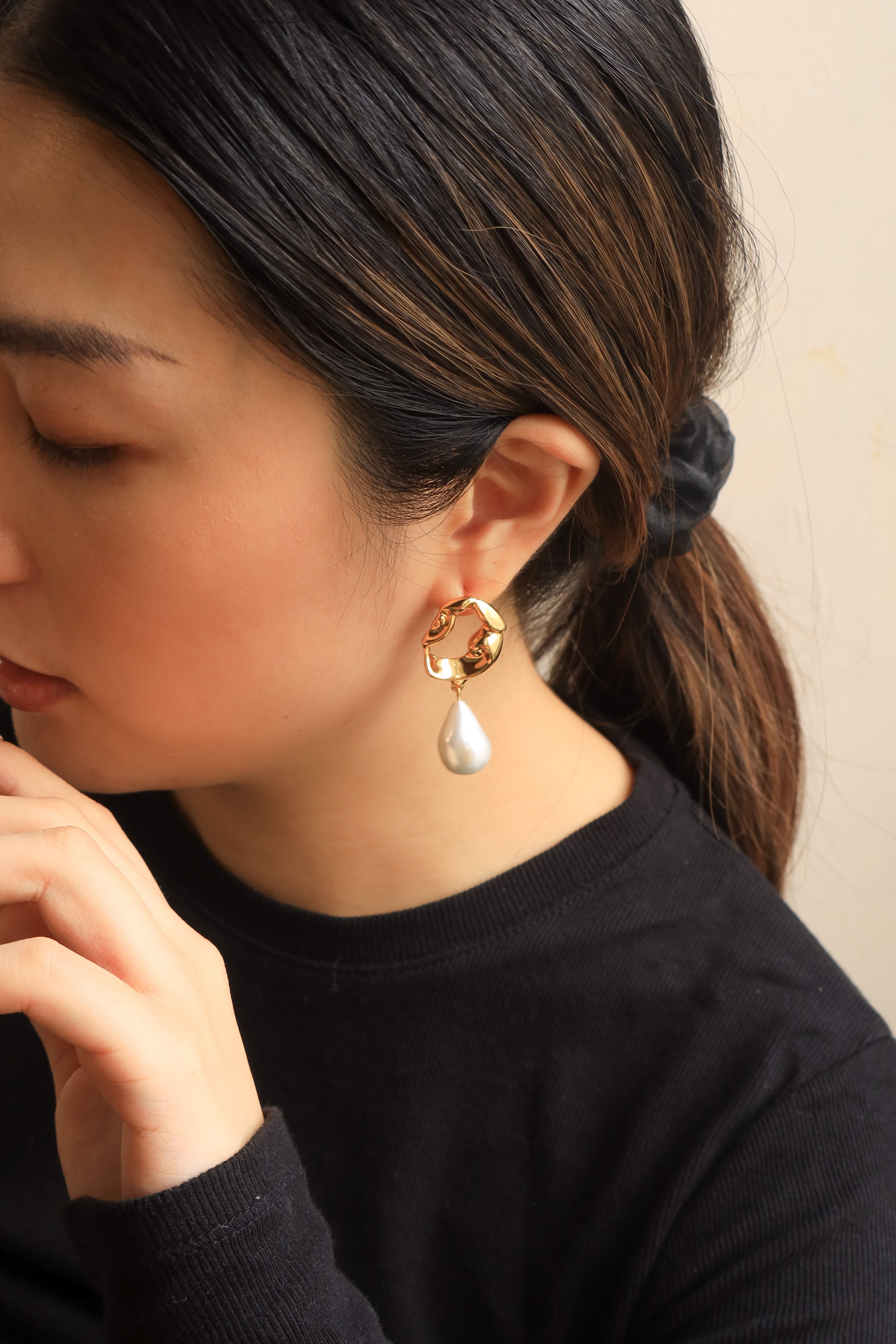 Abstract Pearl Earrings