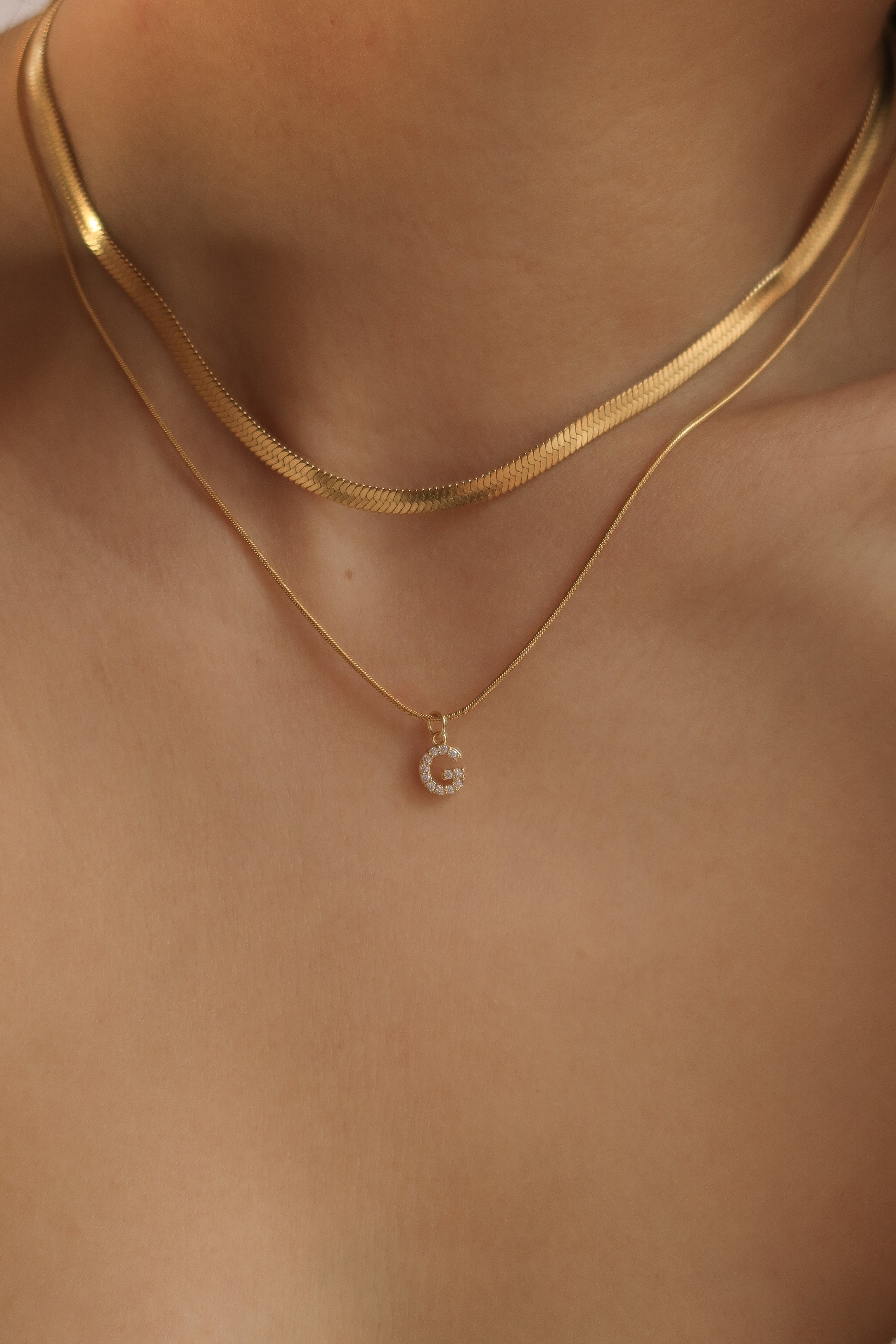 Pavé Initial & Snake Chain Layering Set