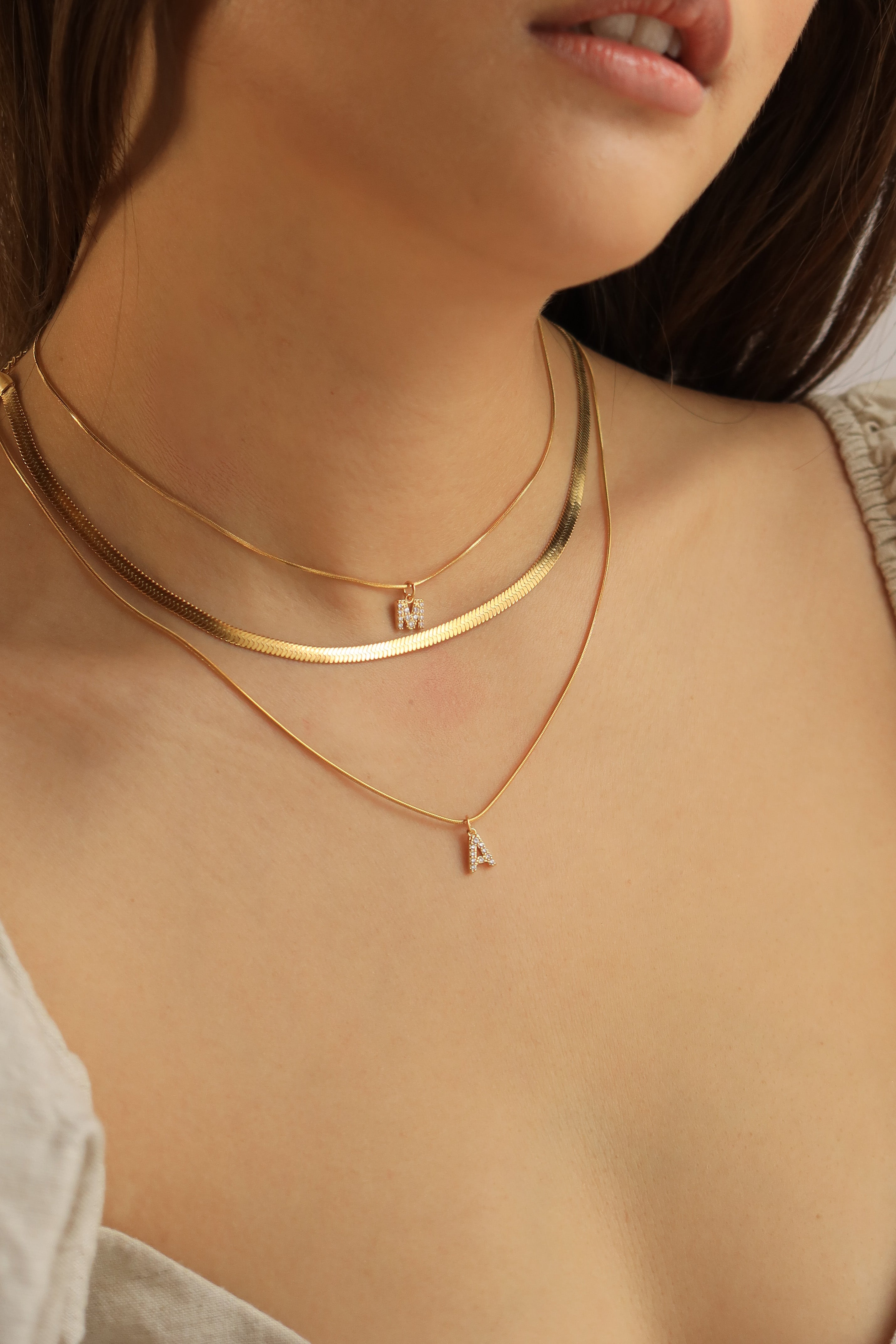 Pavé Initial & Snake Chain Layering Set