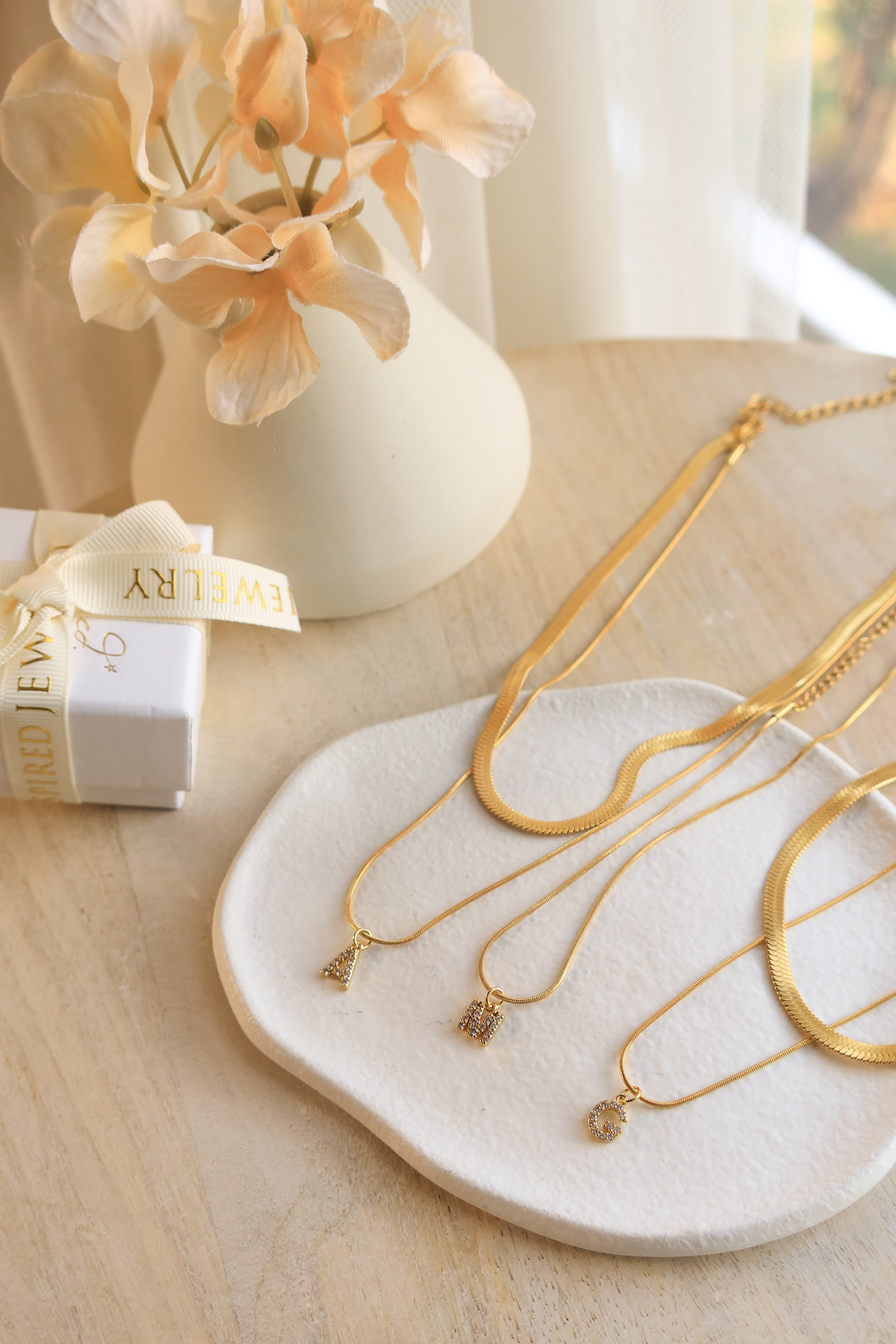 Pavé Initial & Snake Chain Layering Set