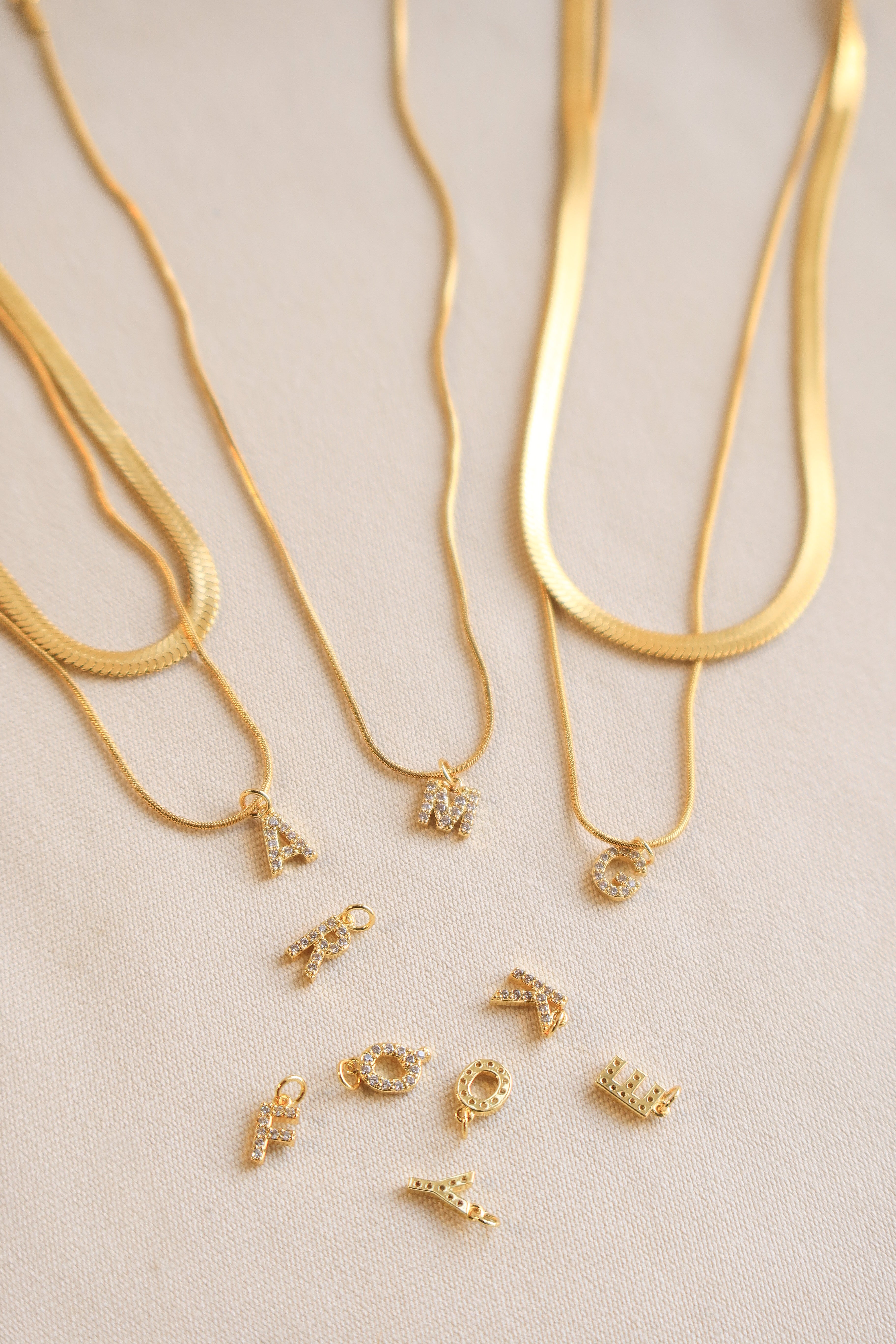 Pavé Initial & Snake Chain Layering Set